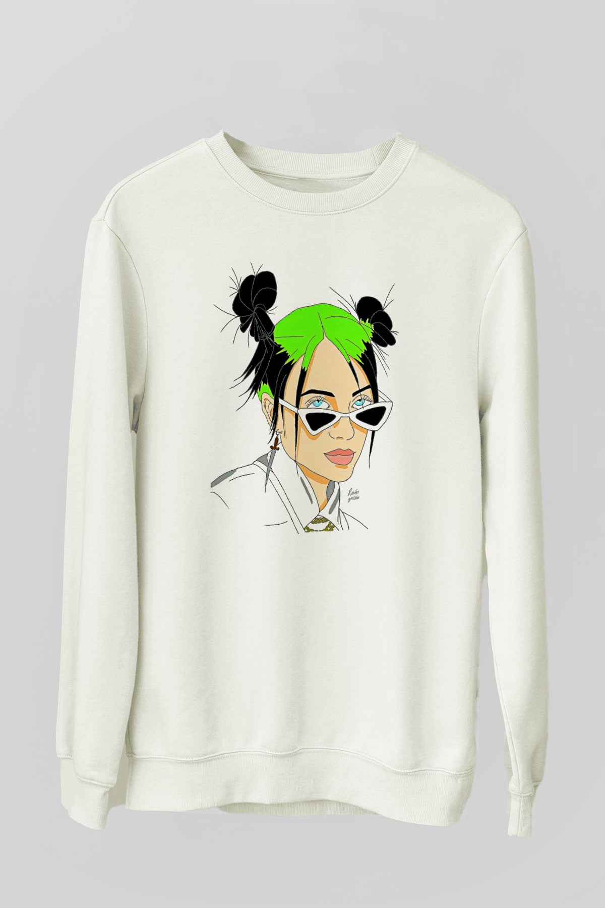 Billie Eilish Baskılı Beyaz Unisex Sweatshirt