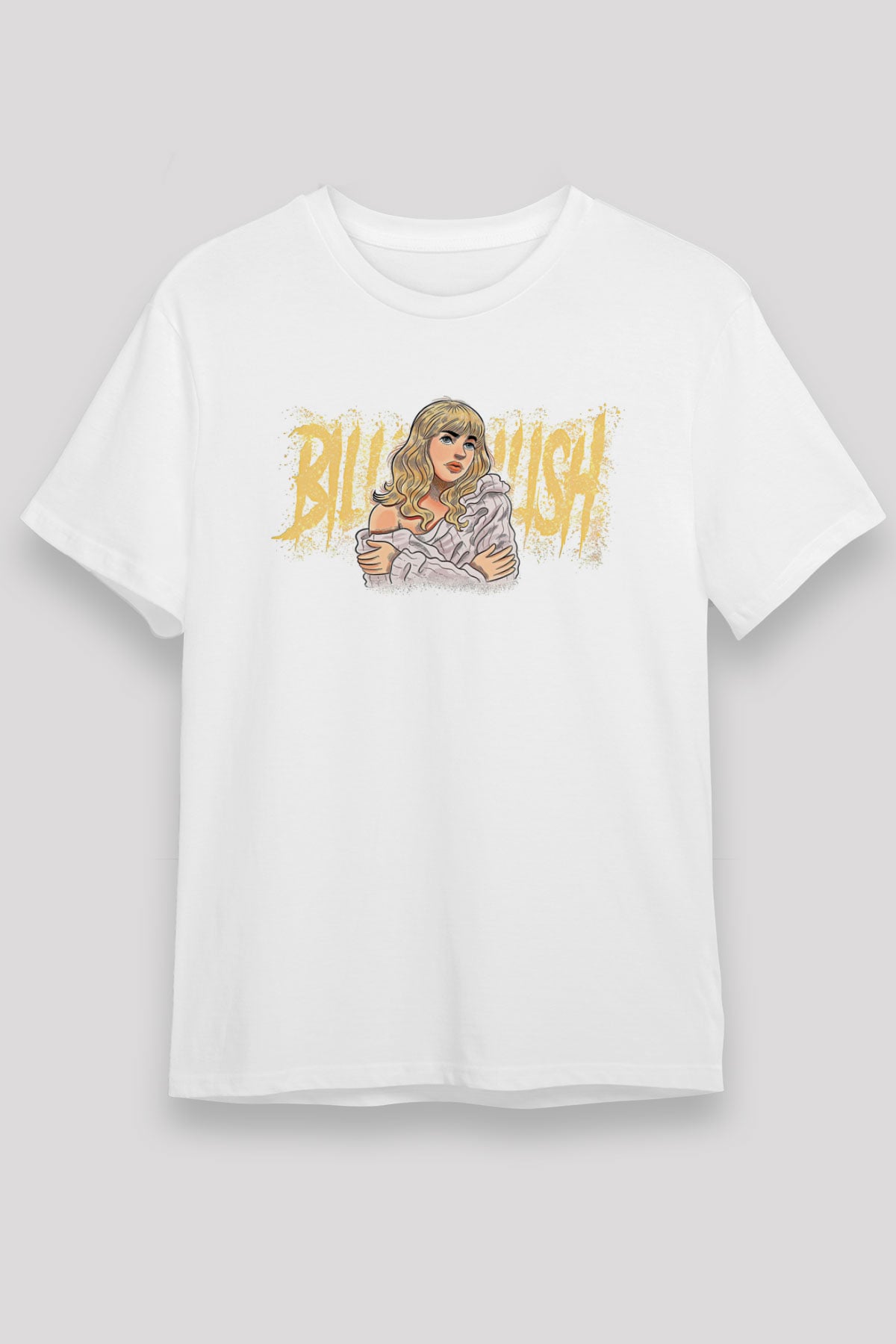 Billie Eilish Baskılı Unisex Beyaz Tişört - Tshirt