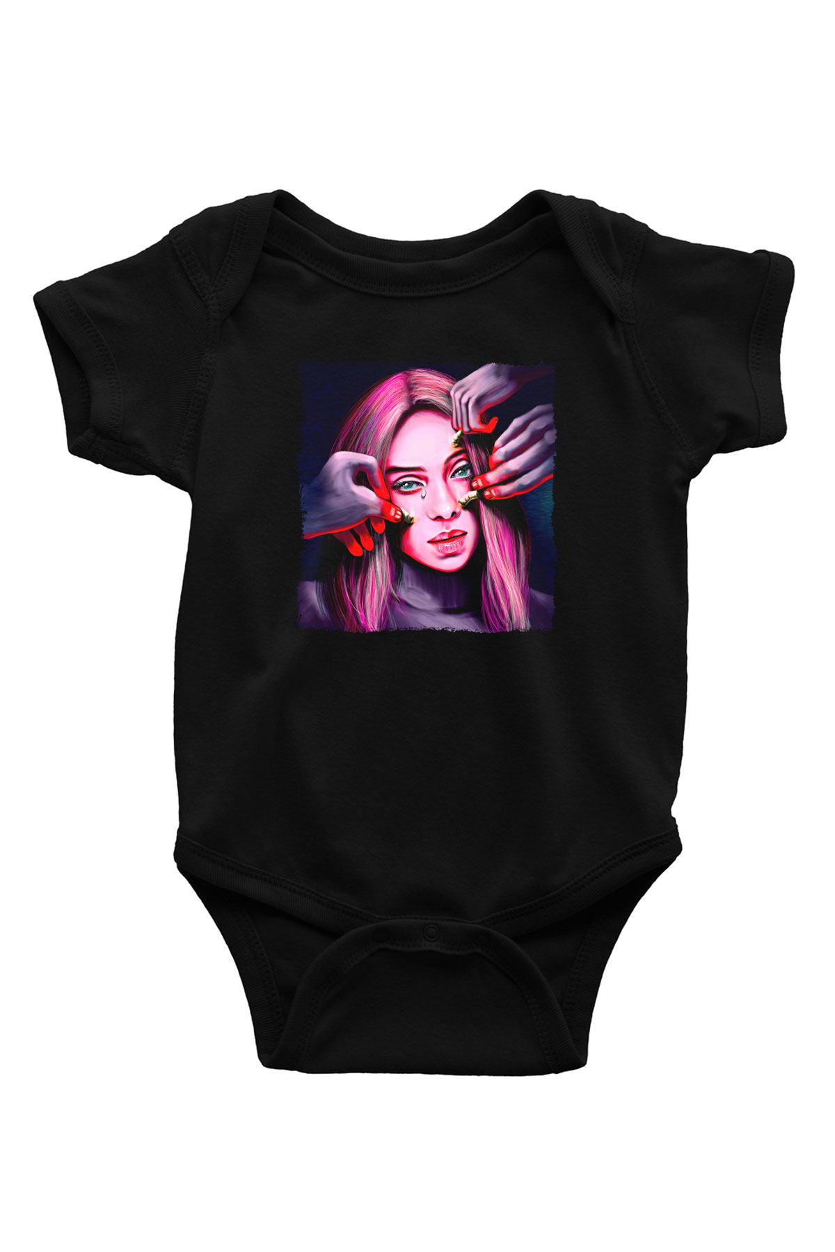 Billie Eilish Baskılı Unisex Siyah Bebek Body - Zıbın