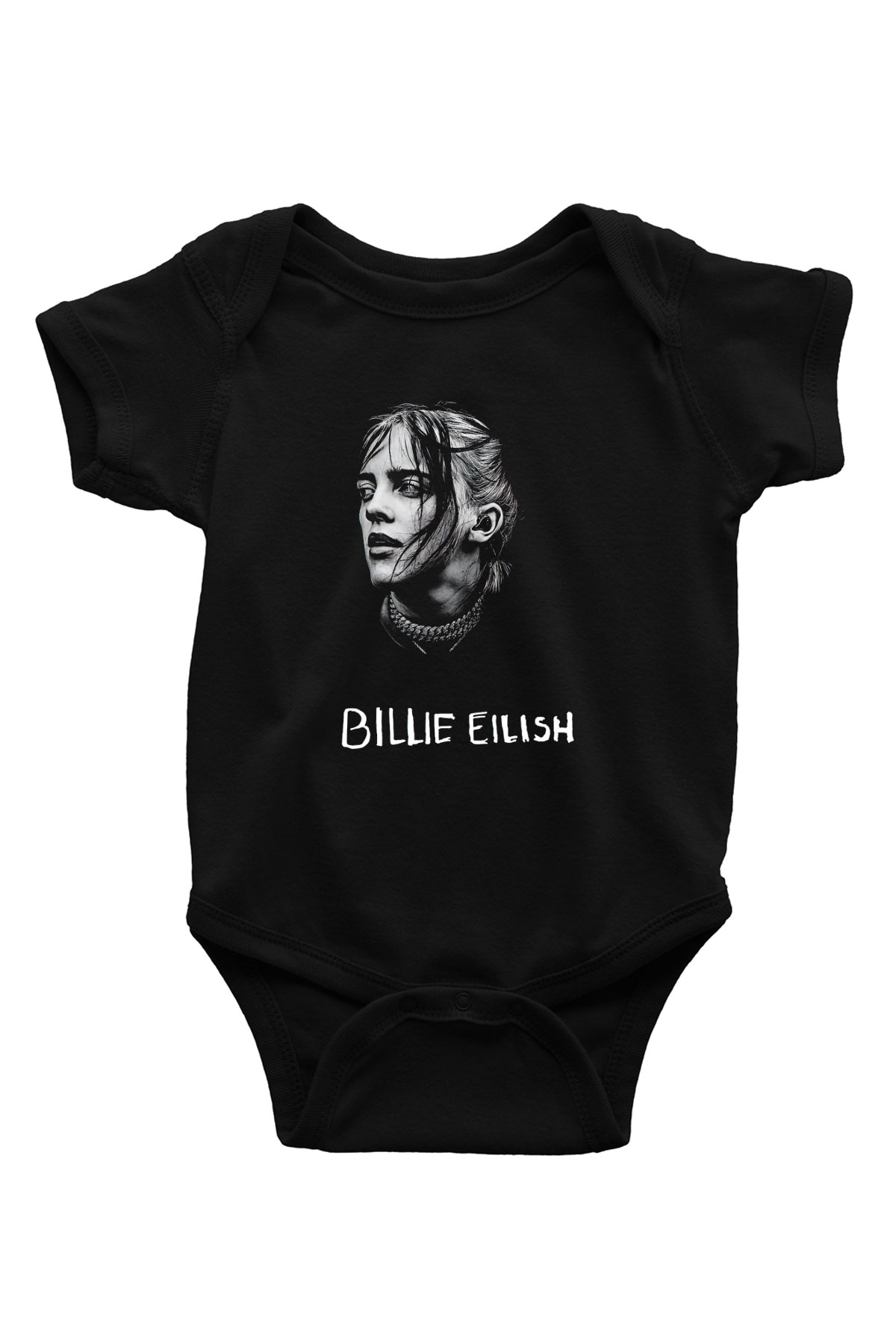 Billie Eilish Baskılı Unisex Siyah Bebek Body - Zıbın