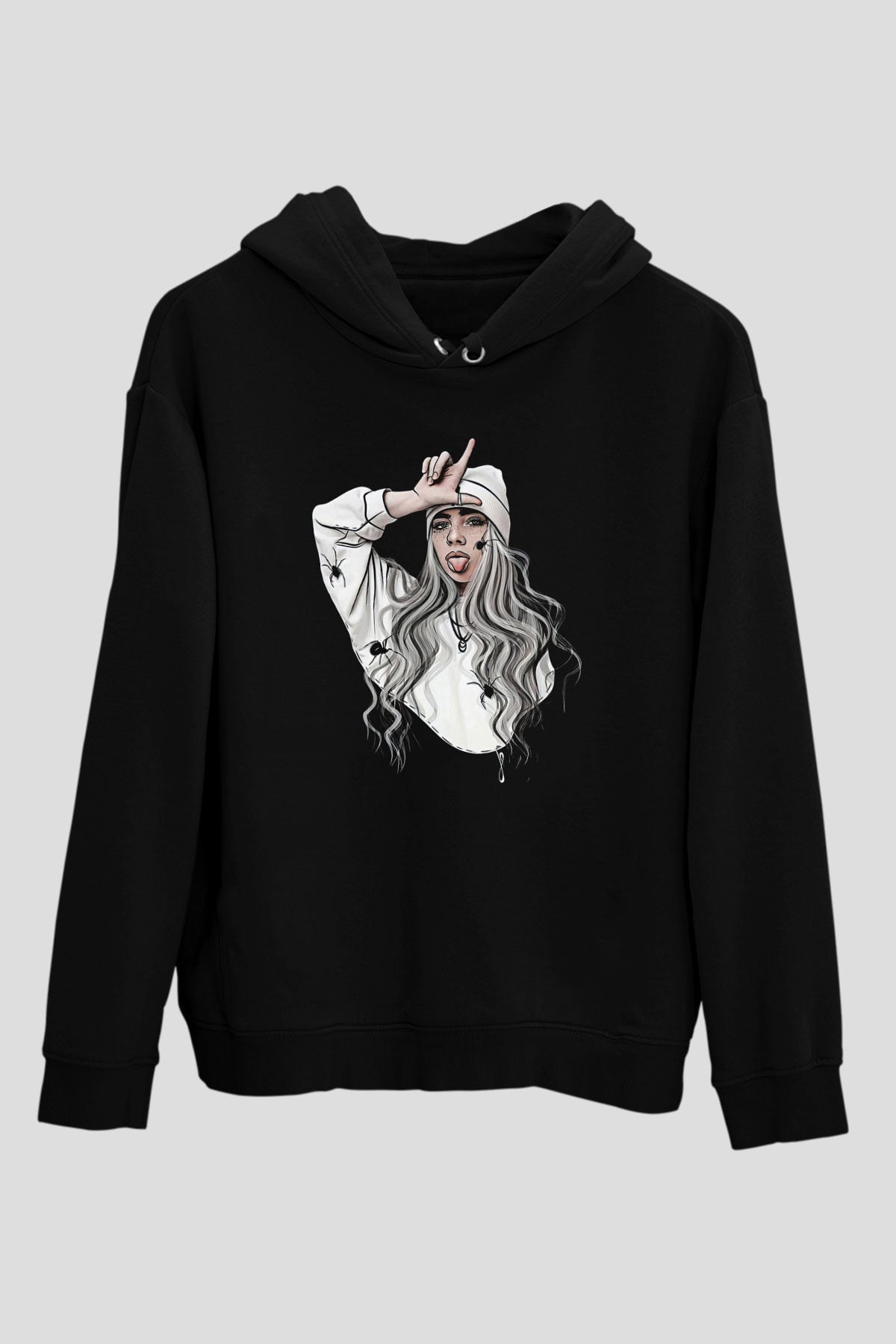 Billie Eilish Baskılı Unisex Siyah Hoodie