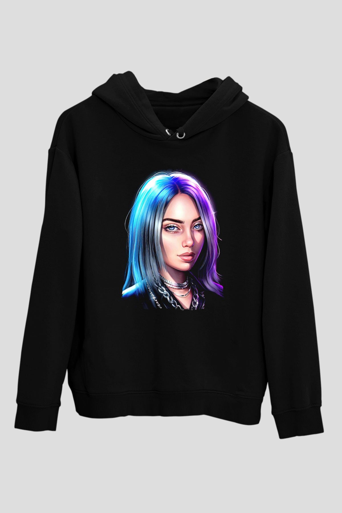 Billie Eilish Baskılı Unisex Siyah Hoodie
