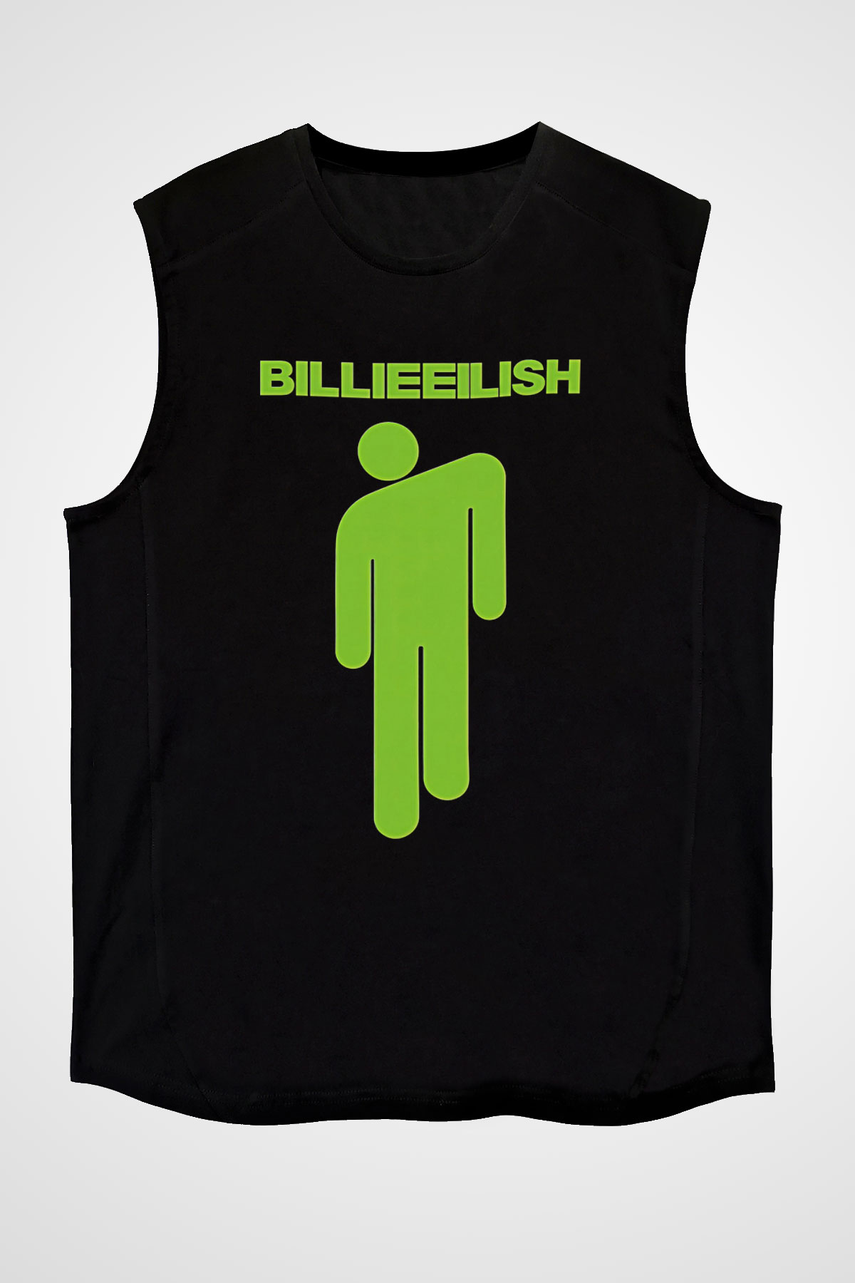 Billie Eilish Baskılı Unisex Siyah Kolsuz Tişört - Tshirt
