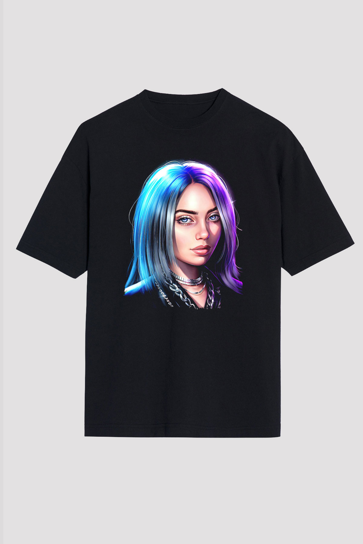 Billie Eilish Baskılı Unisex Siyah Oversize Tişört - Tshirt