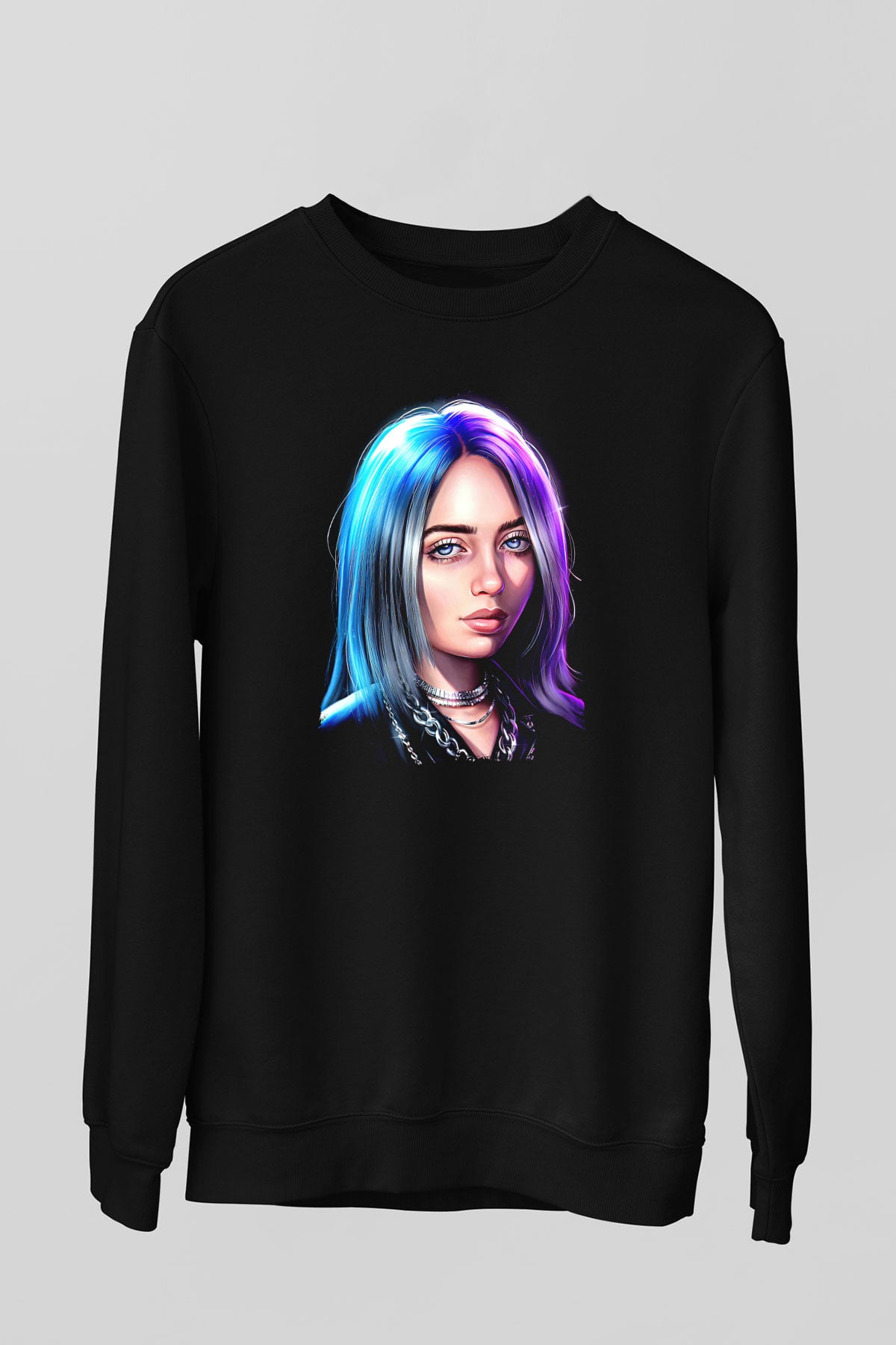 Billie Eilish Baskılı Unisex Siyah Sweatshirt
