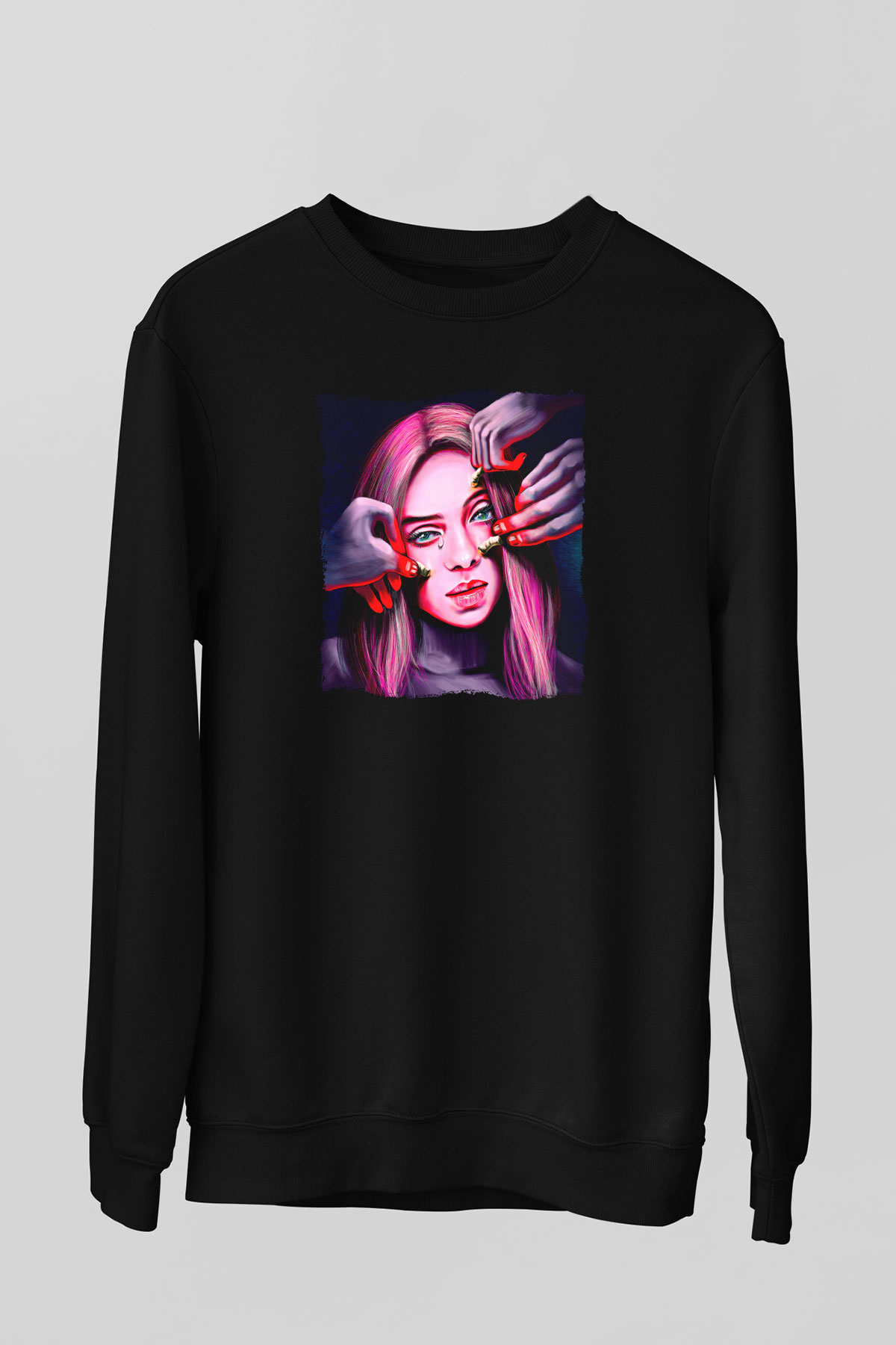 Billie Eilish Baskılı Unisex Siyah Sweatshirt