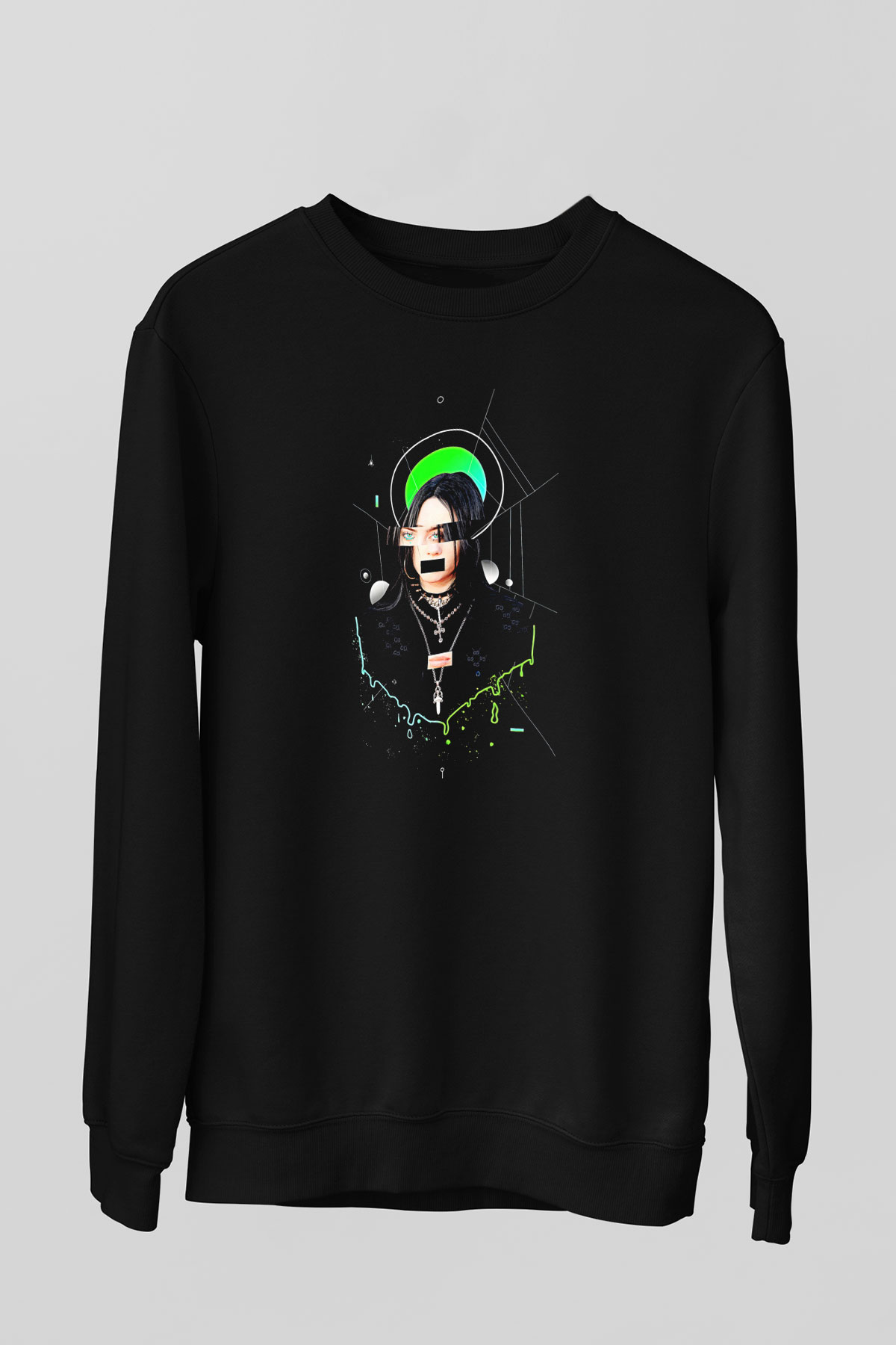 Billie Eilish Baskılı Unisex Siyah Sweatshirt