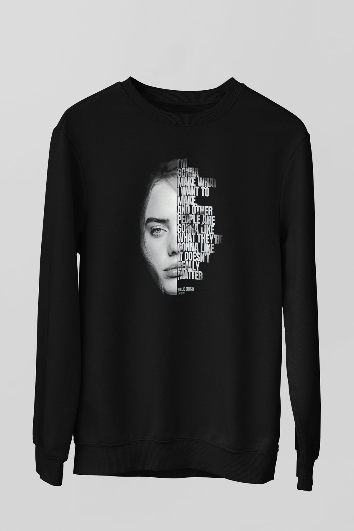 Billie Eilish Baskılı Unisex Siyah Sweatshirt