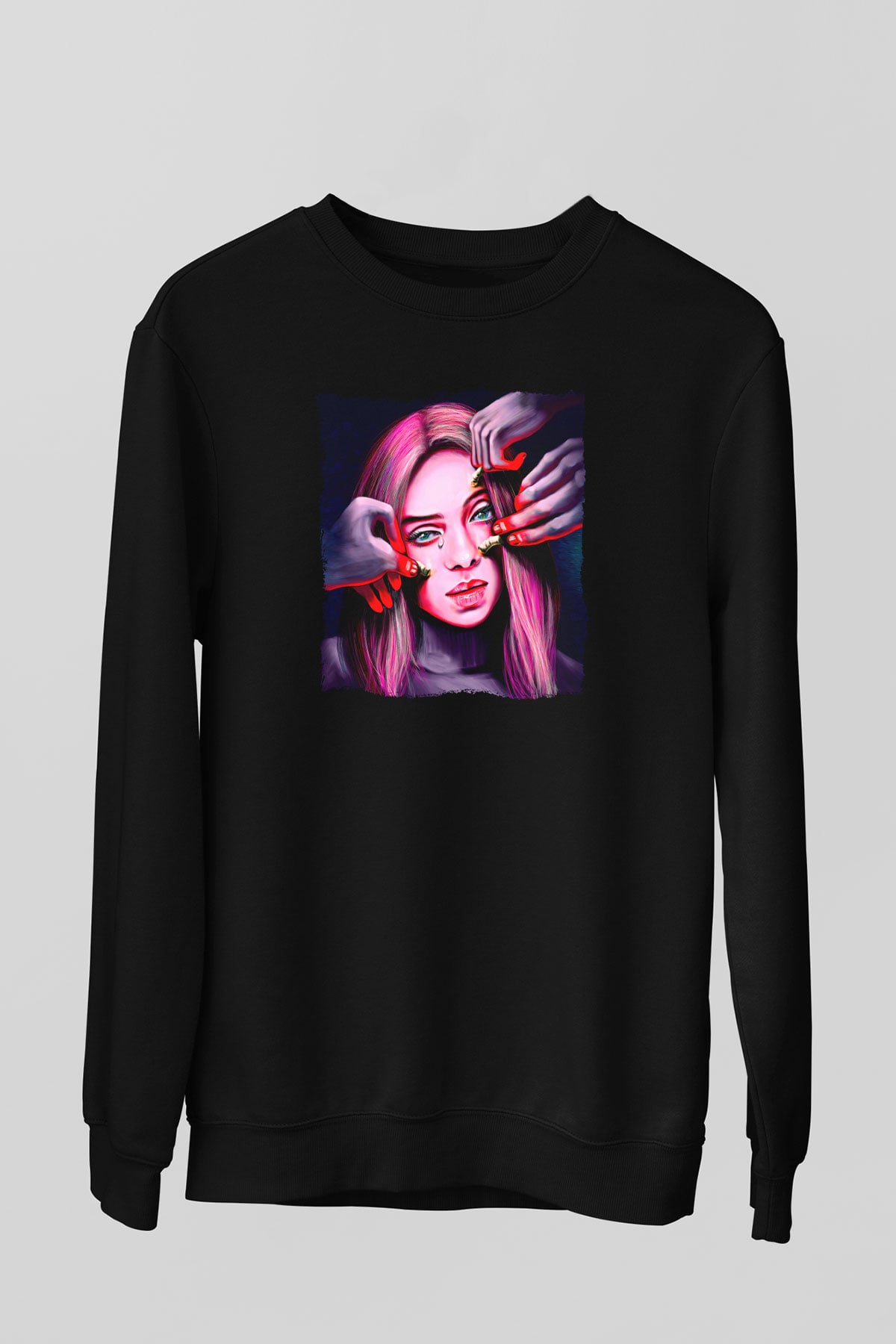 Billie Eilish Baskılı Unisex Siyah Sweatshirt