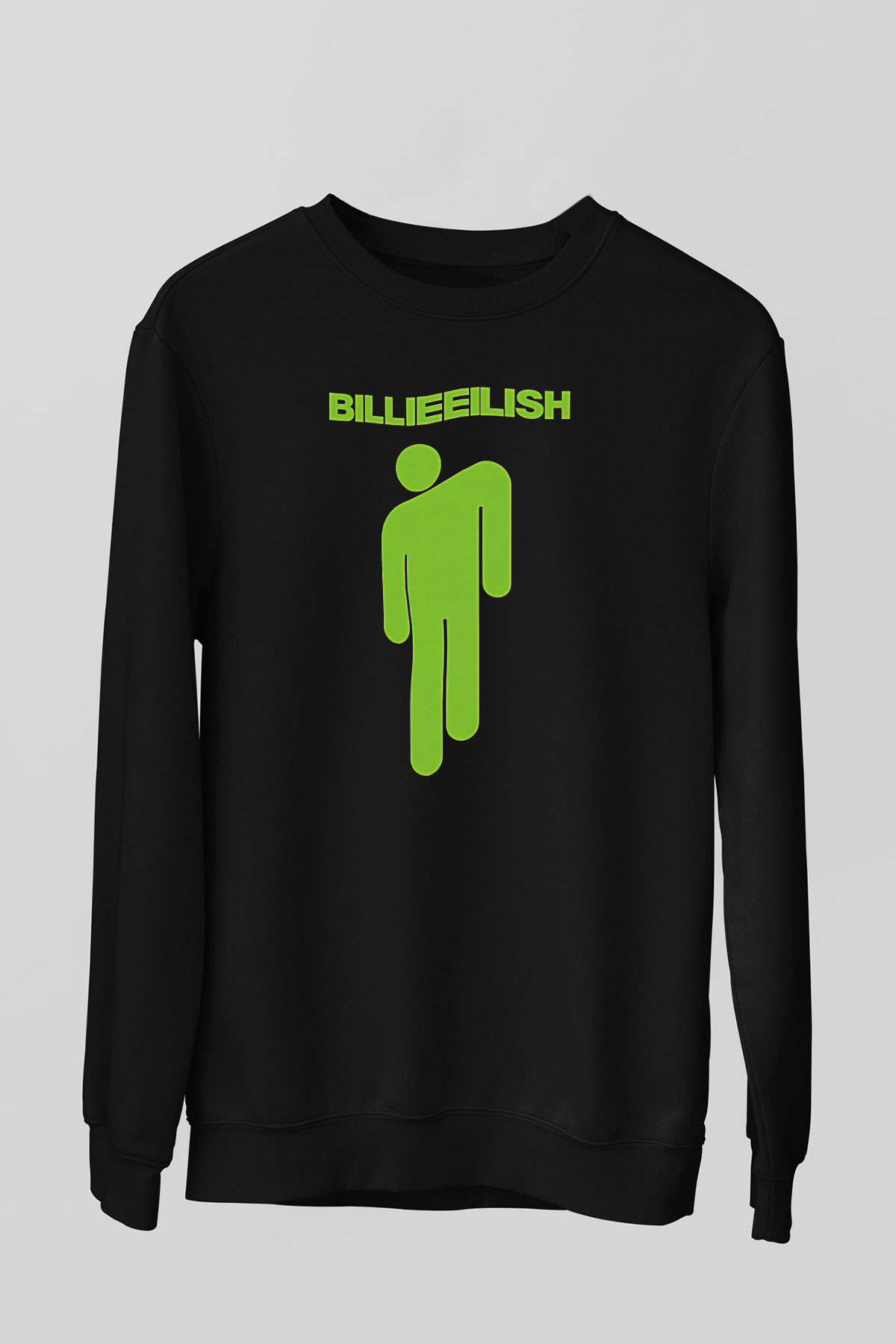 Billie Eilish Baskılı Unisex Siyah Sweatshirt