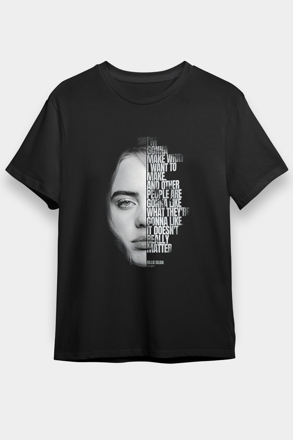Billie Eilish Baskılı Unisex Siyah Tişört - Tshirt