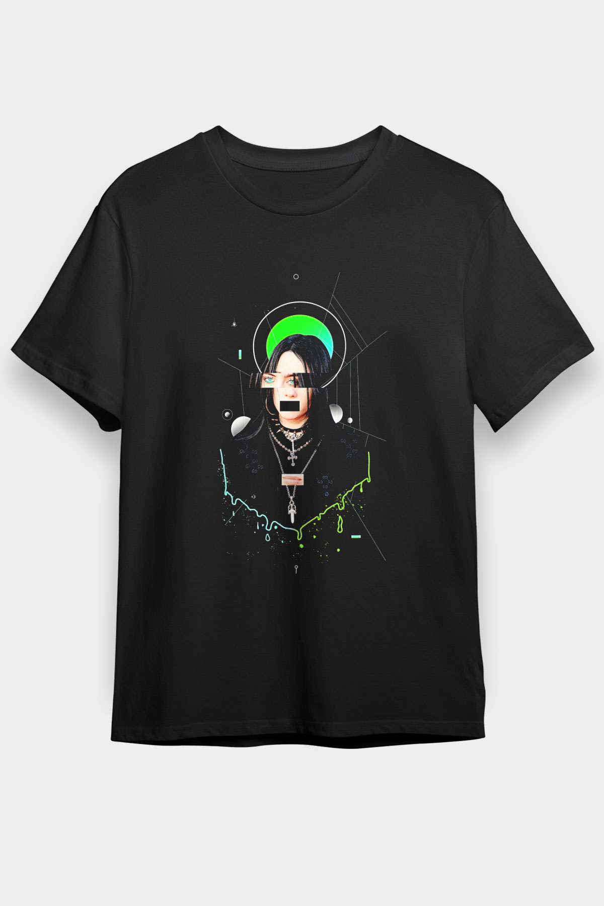 Billie Eilish Baskılı Unisex Siyah Tişört - Tshirt