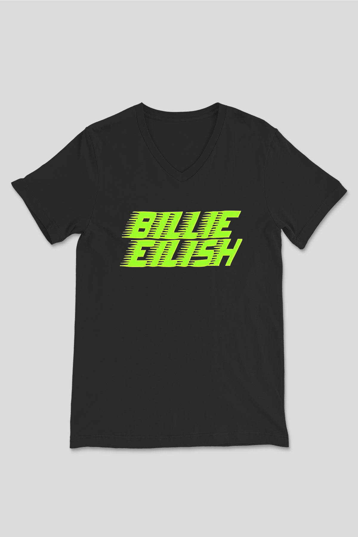Billie Eilish Baskılı Unisex Siyah V Yaka Tişört - Tshirt