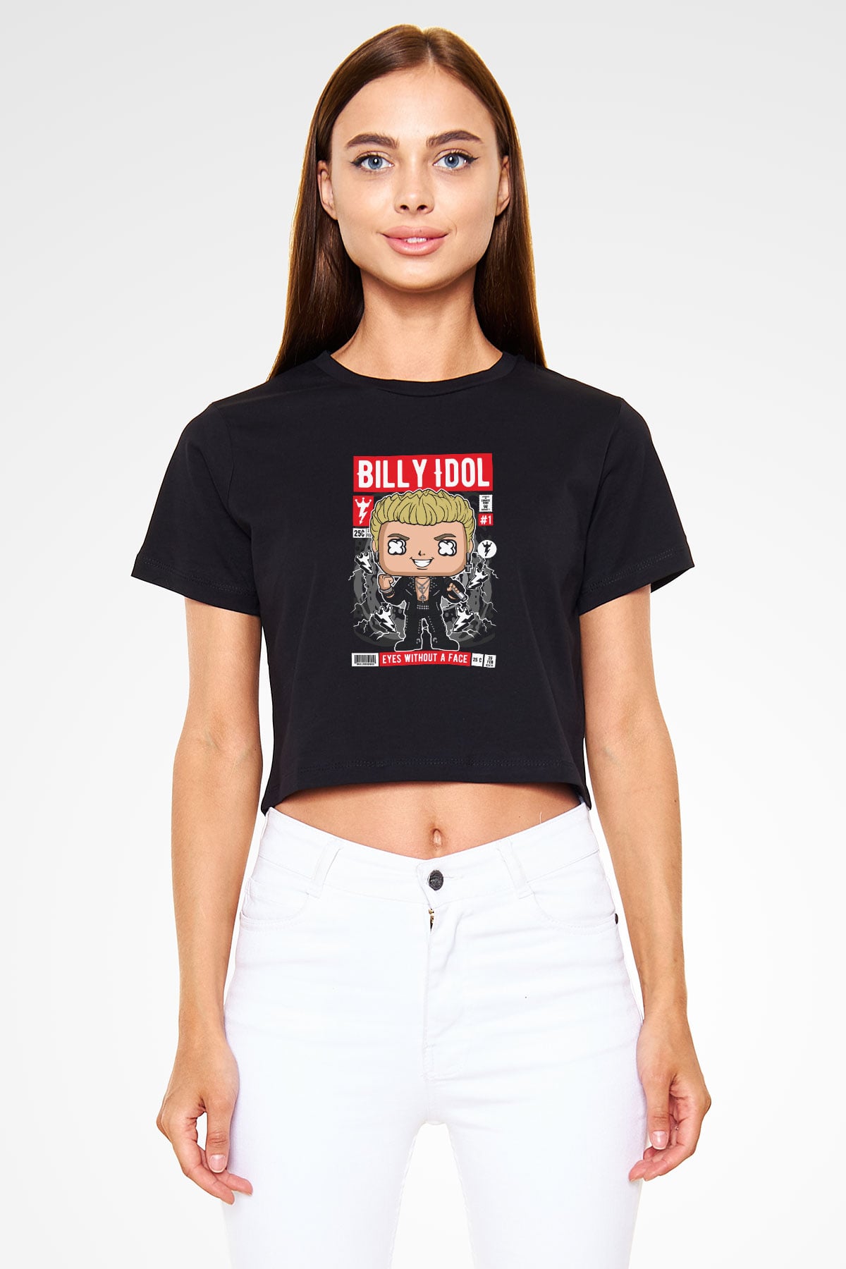 Billy Idol Baskılı  Siyah  Crop Top Tişört