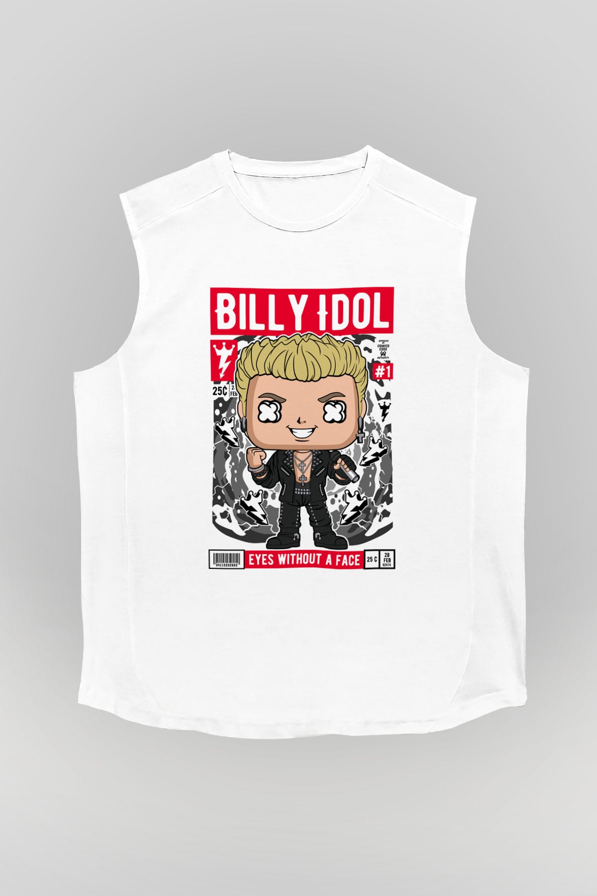 Billy Idol Baskılı Unisex Beyaz Kolsuz Tişört
