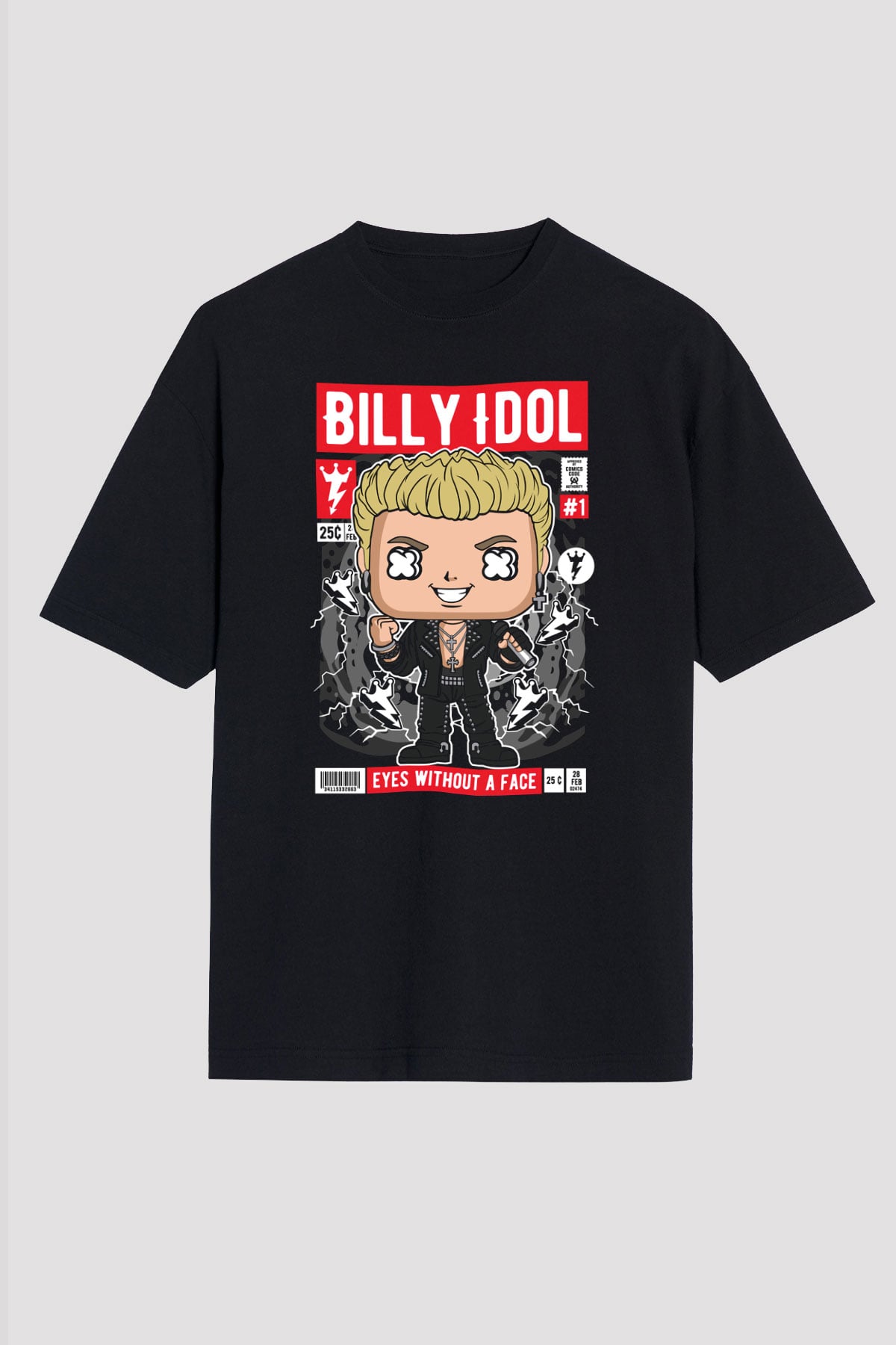 Billy Idol Baskılı Unisex Siyah Oversize Tişört