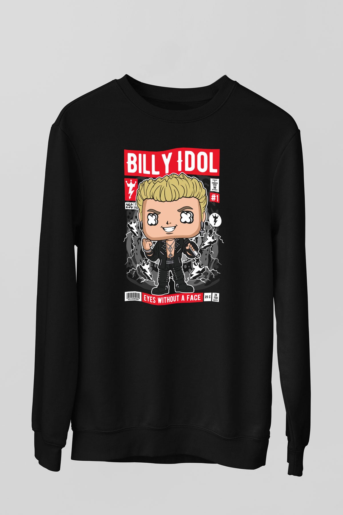 Billy Idol Baskılı Unisex Siyah Sweatshirt