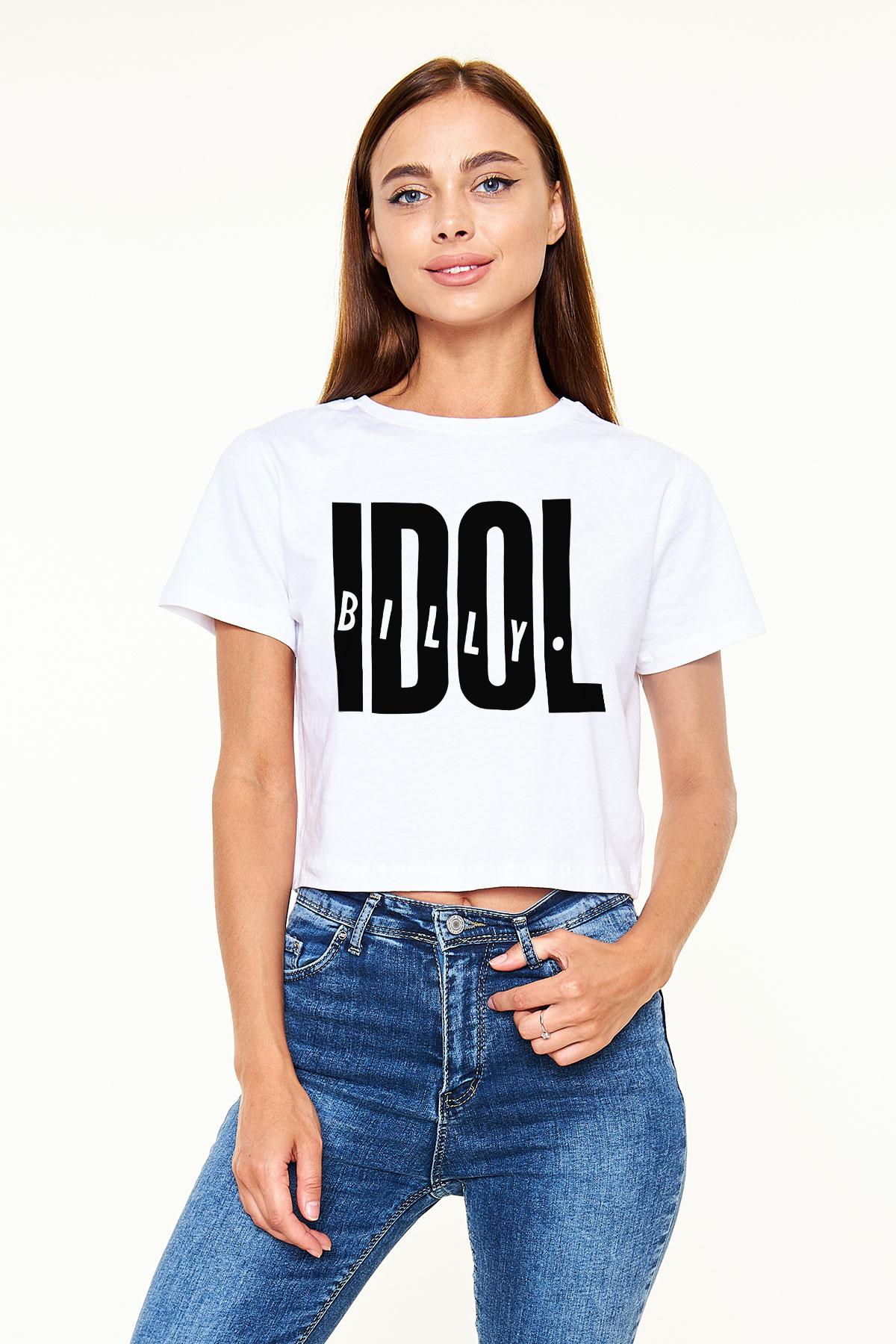 Billy Idol Beyaz Croptop Tişört