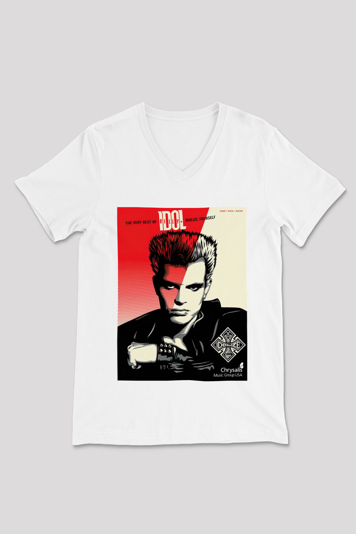 Billy Idol Beyaz Unisex V Yaka Tişört T-Shirt