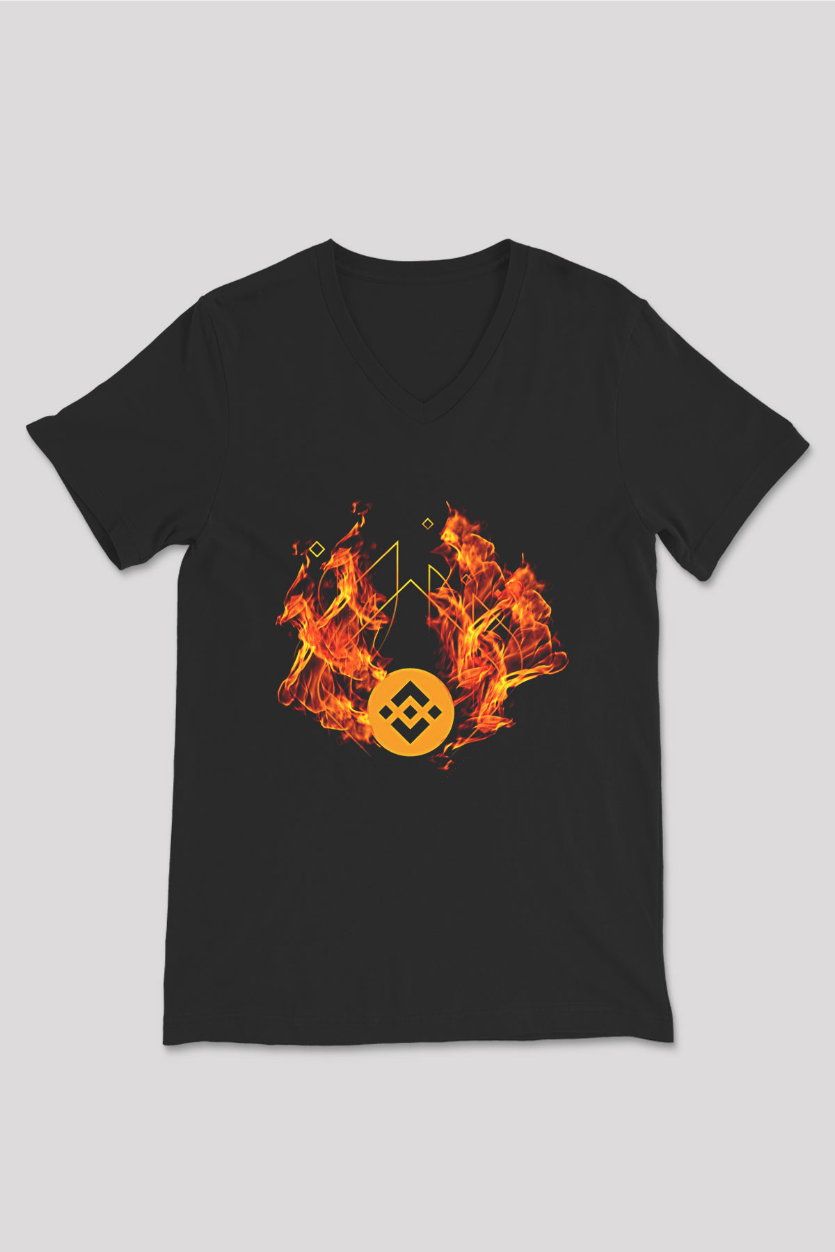 Binance Baskılı Unisex Siyah V Yaka Tişört - Tshirt