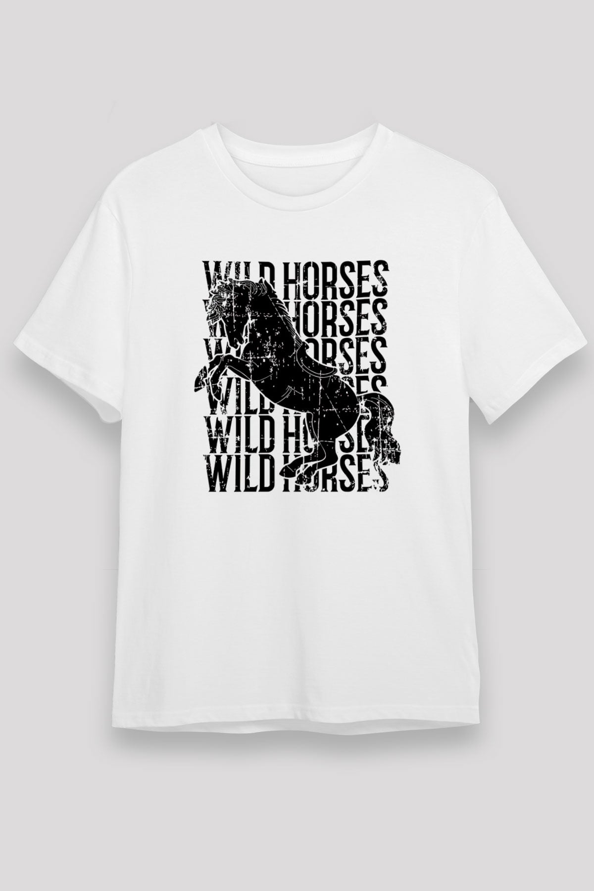 Binicilik Baskılı Unisex Beyaz Tişört - Tshirt