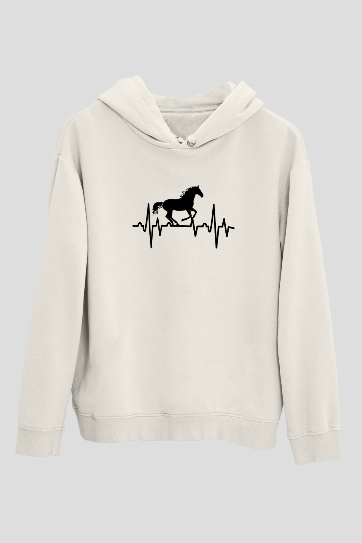 Binicilik Baskılı Unisex Ekru Hoodie