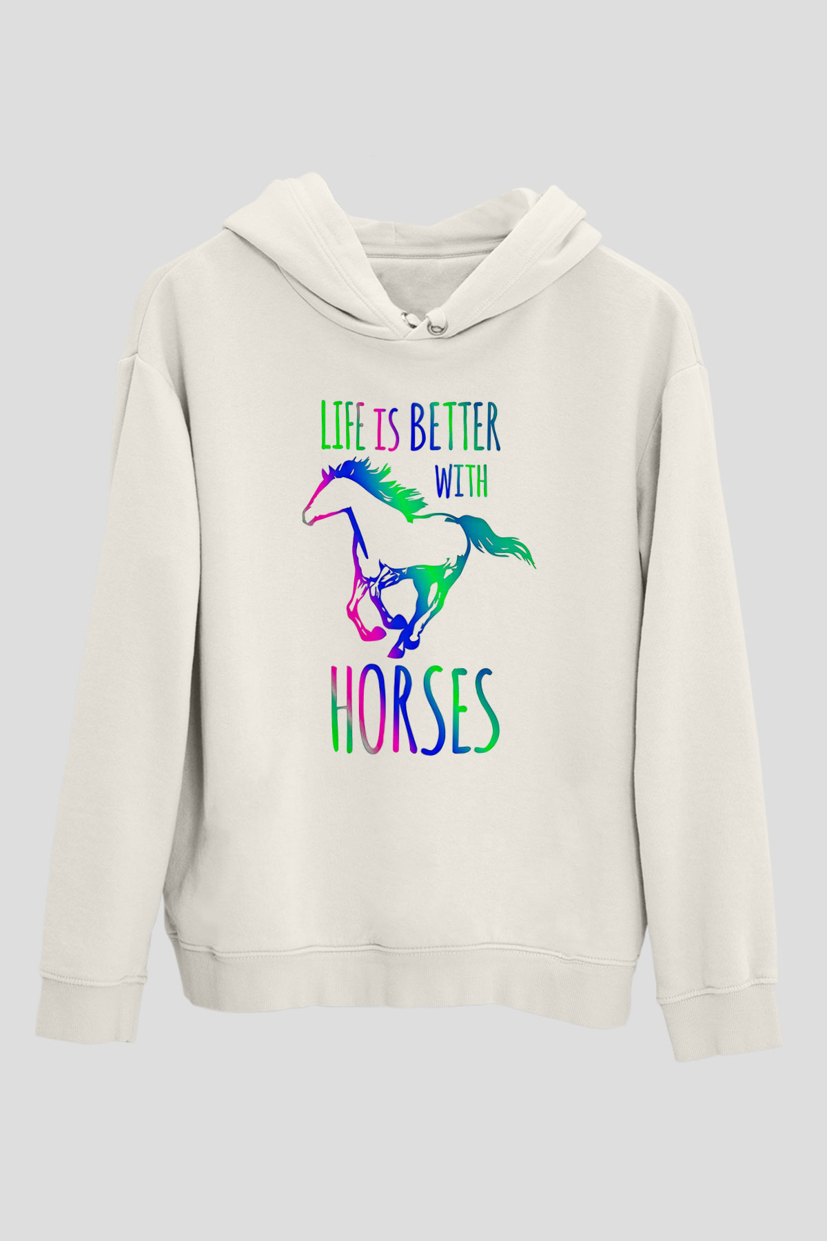Binicilik Baskılı Unisex Ekru Hoodie