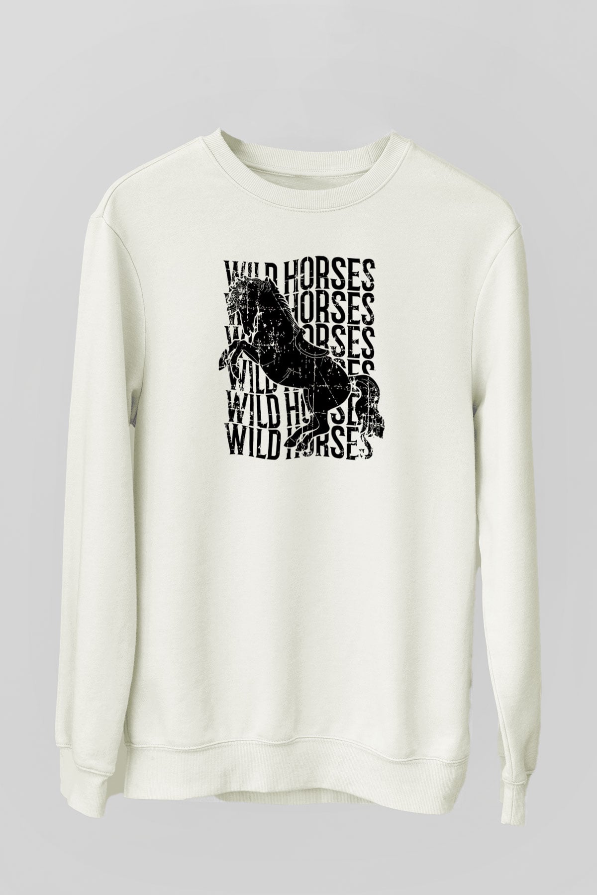 Binicilik Baskılı Unisex Ekru Sweatshirt