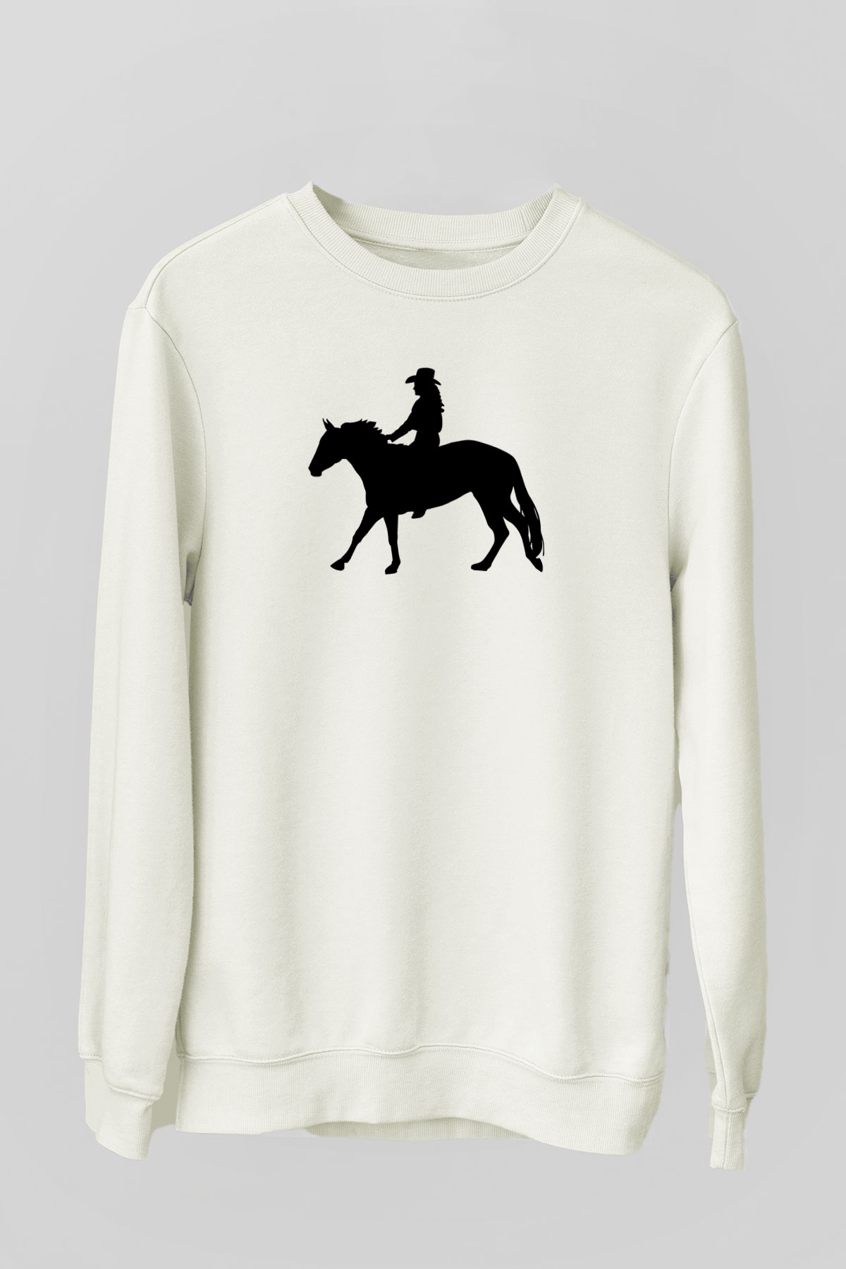 Binicilik Baskılı Unisex Ekru Sweatshirt