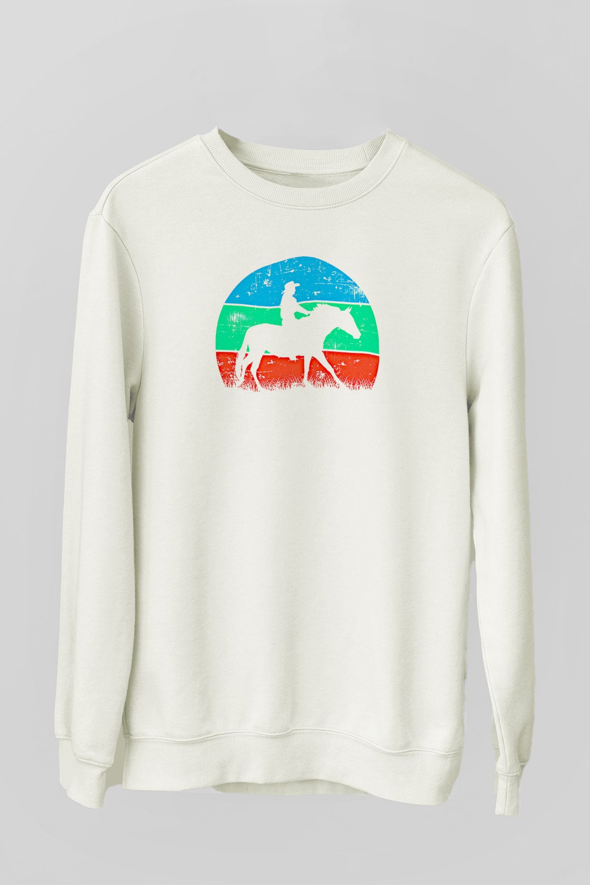 Binicilik Baskılı Unisex Ekru Sweatshirt