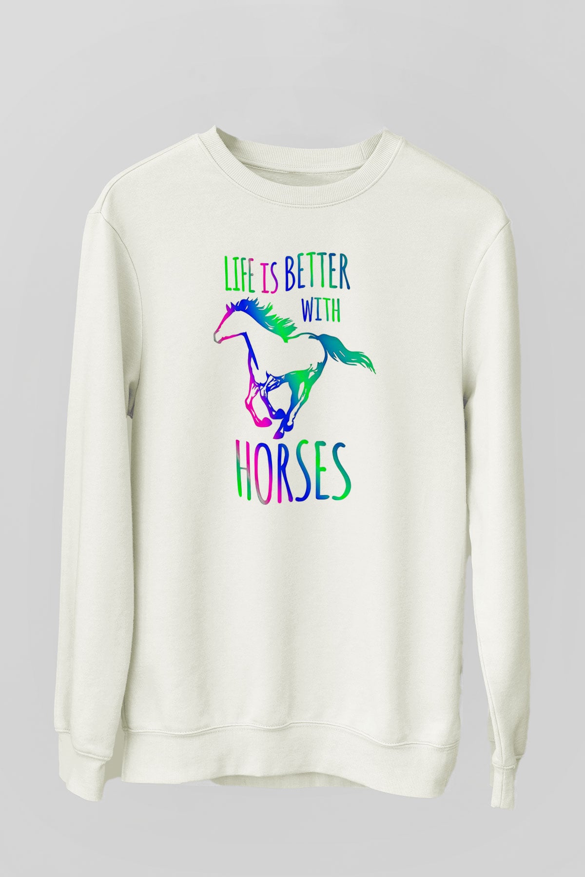 Binicilik Baskılı Unisex Ekru Sweatshirt