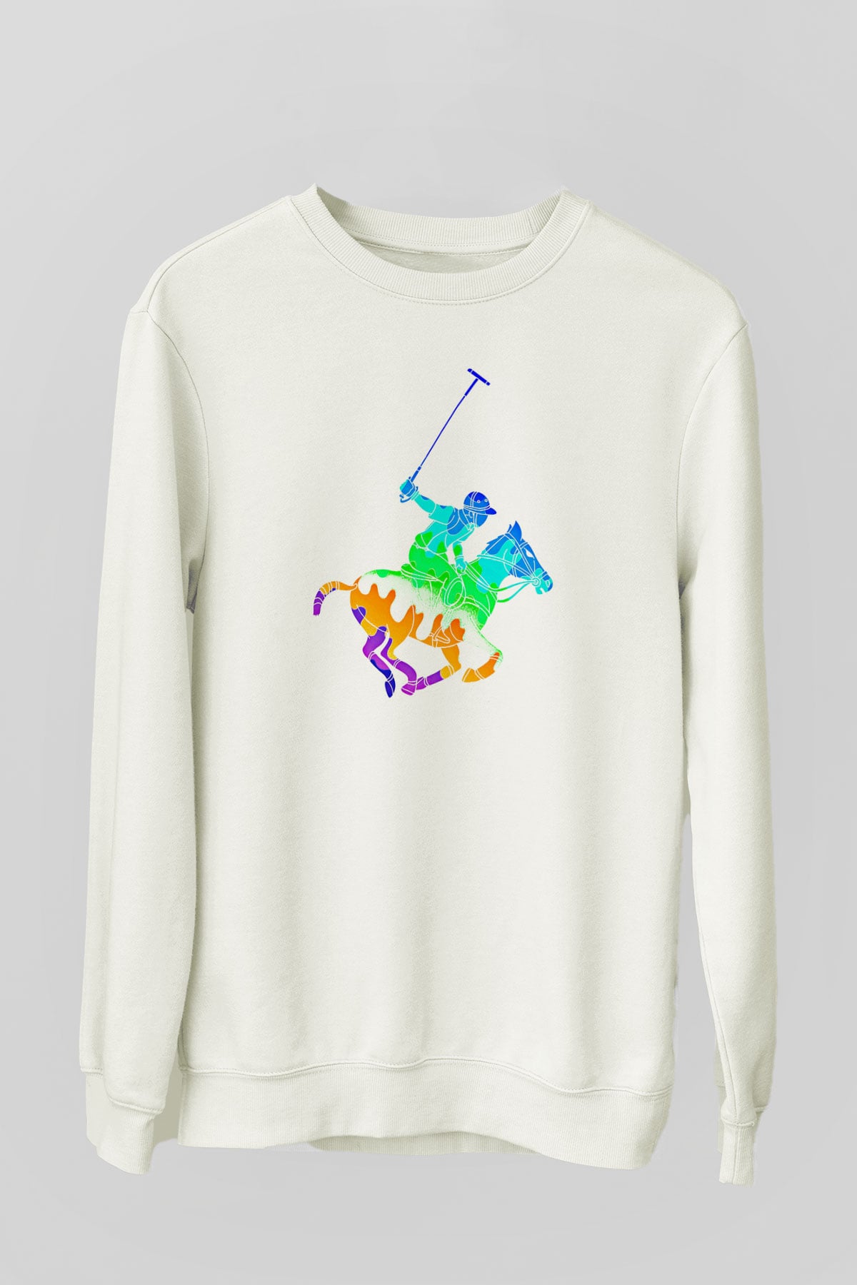 Binicilik Baskılı Unisex Ekru Sweatshirt
