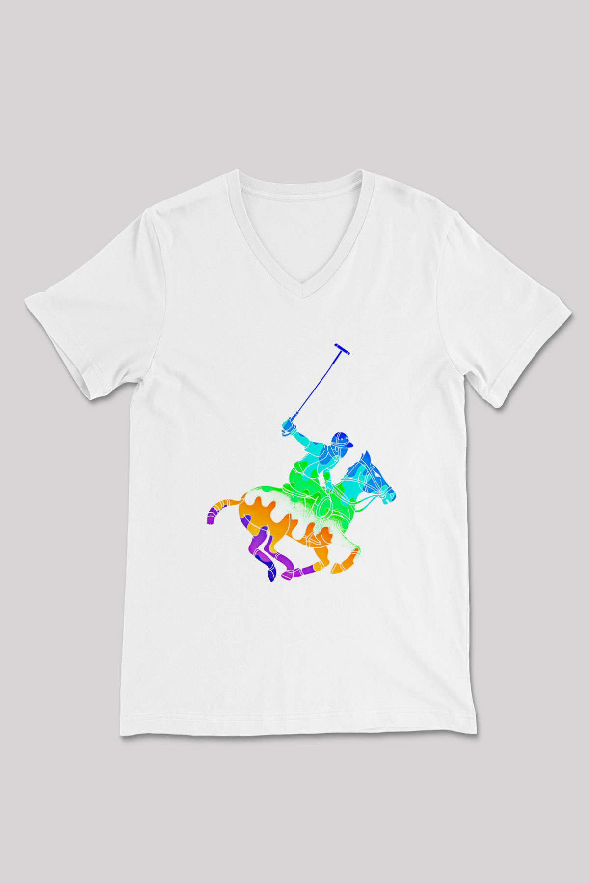 Binicilik Baskılı Unisex V Yaka Tişört - Tshirt