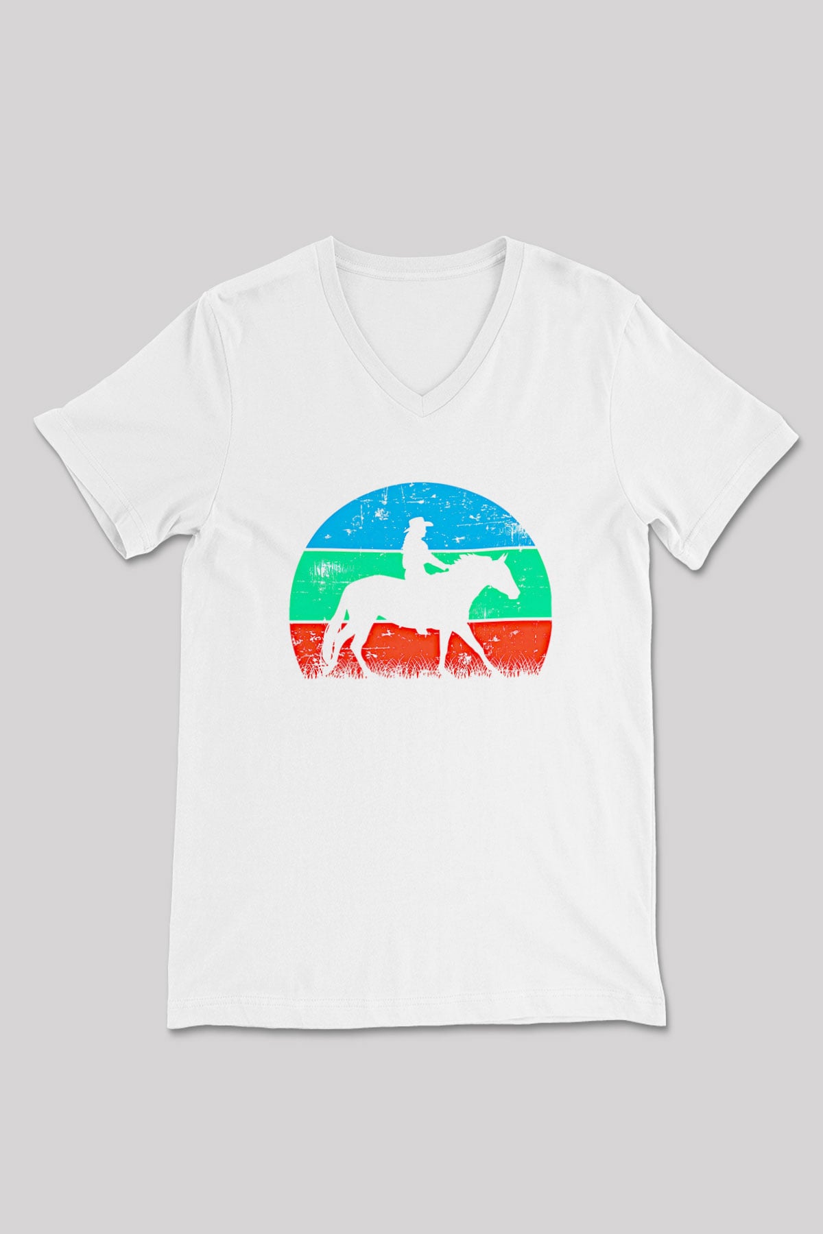 Binicilik Baskılı Unisex V Yaka Tişört - Tshirt