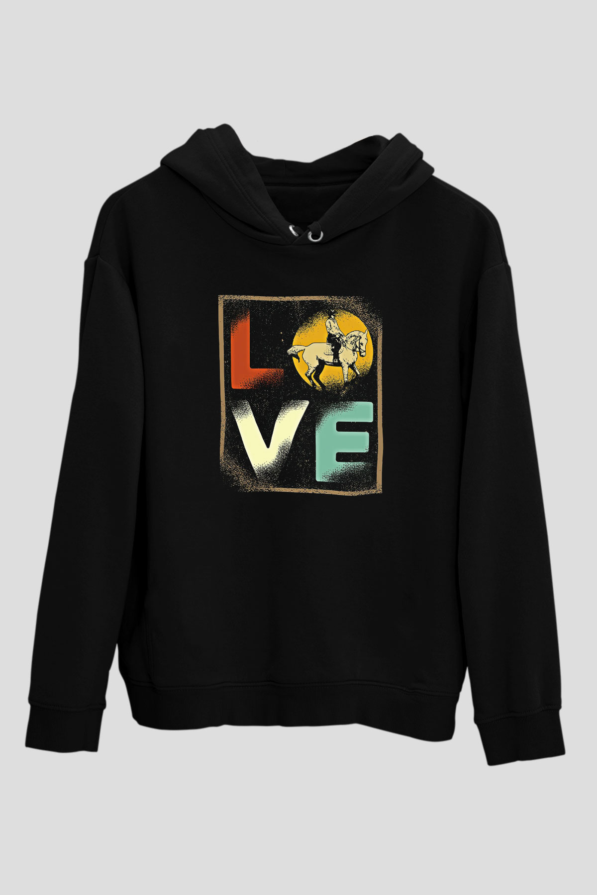 Binicilik - Riding Baskılı Unisex Siyah Hoodie