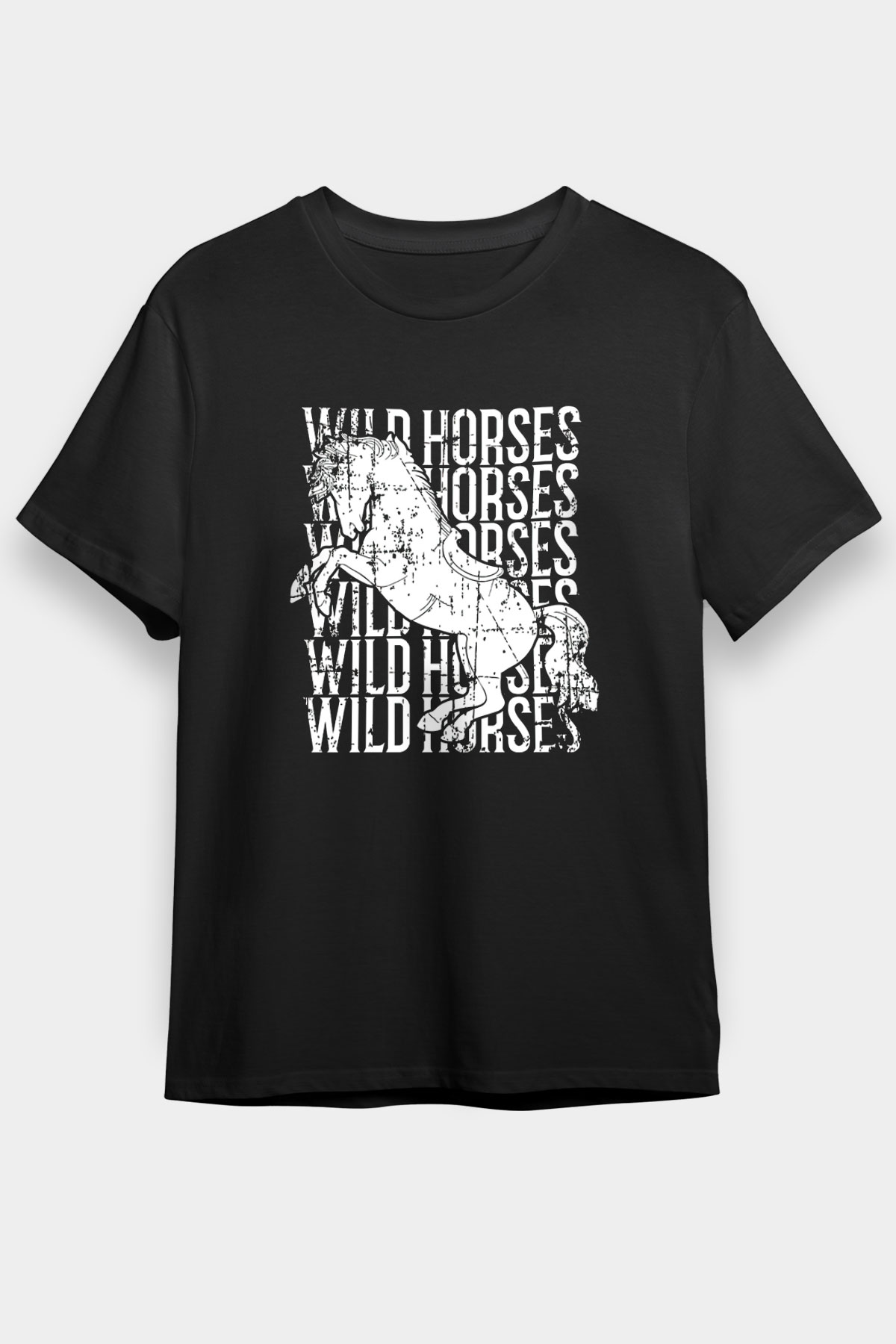 Binicilik - Riding Baskılı Unisex Siyah Tişört - Tshirt