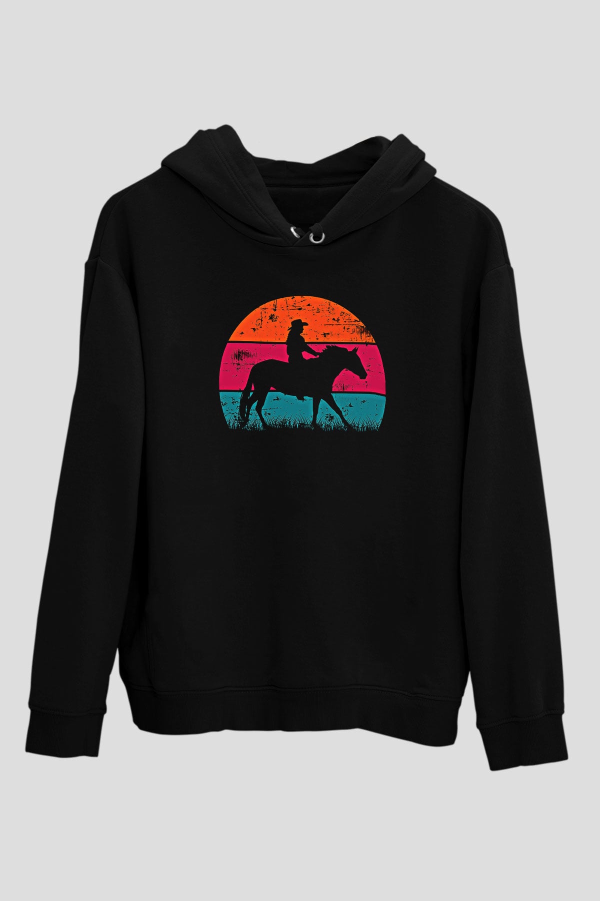 Binicilik - Riding Baskılı Unisex Siyah Hoodie