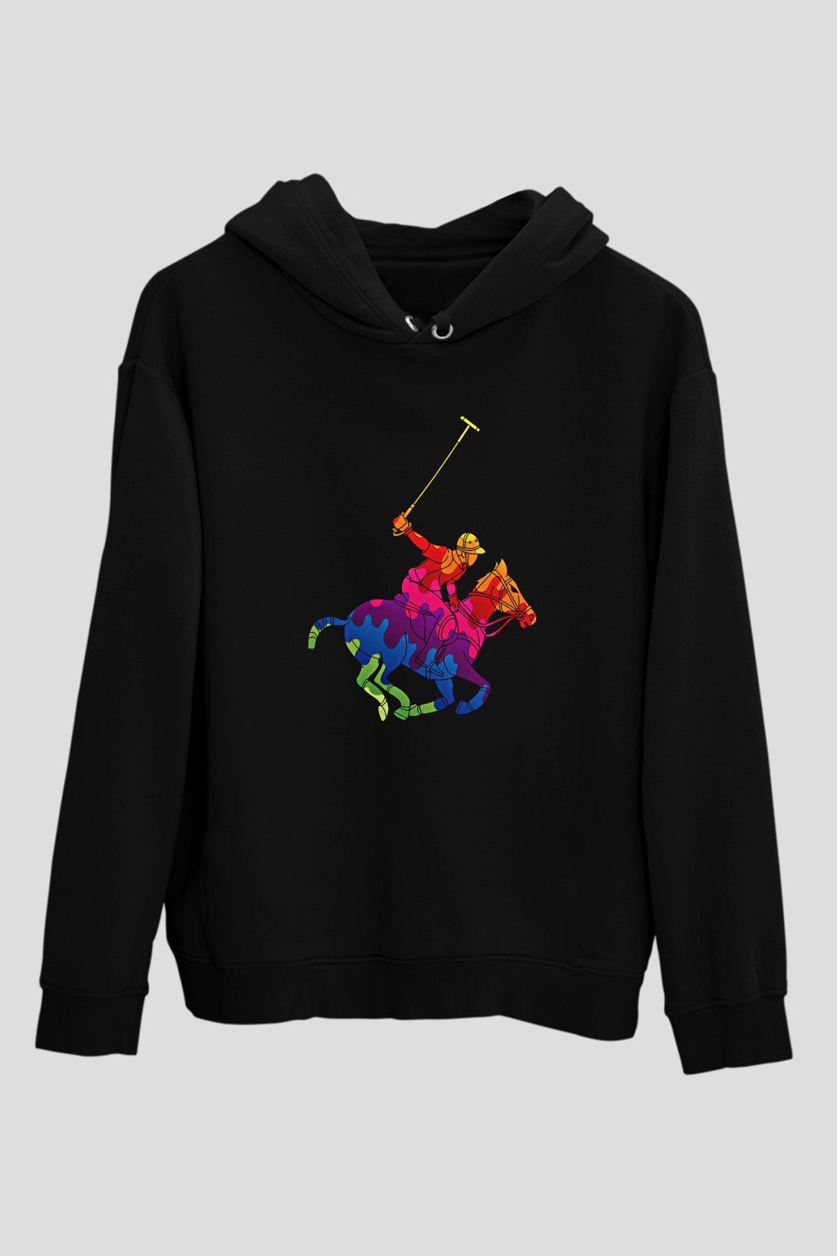 Binicilik - Riding Baskılı Unisex Siyah Hoodie