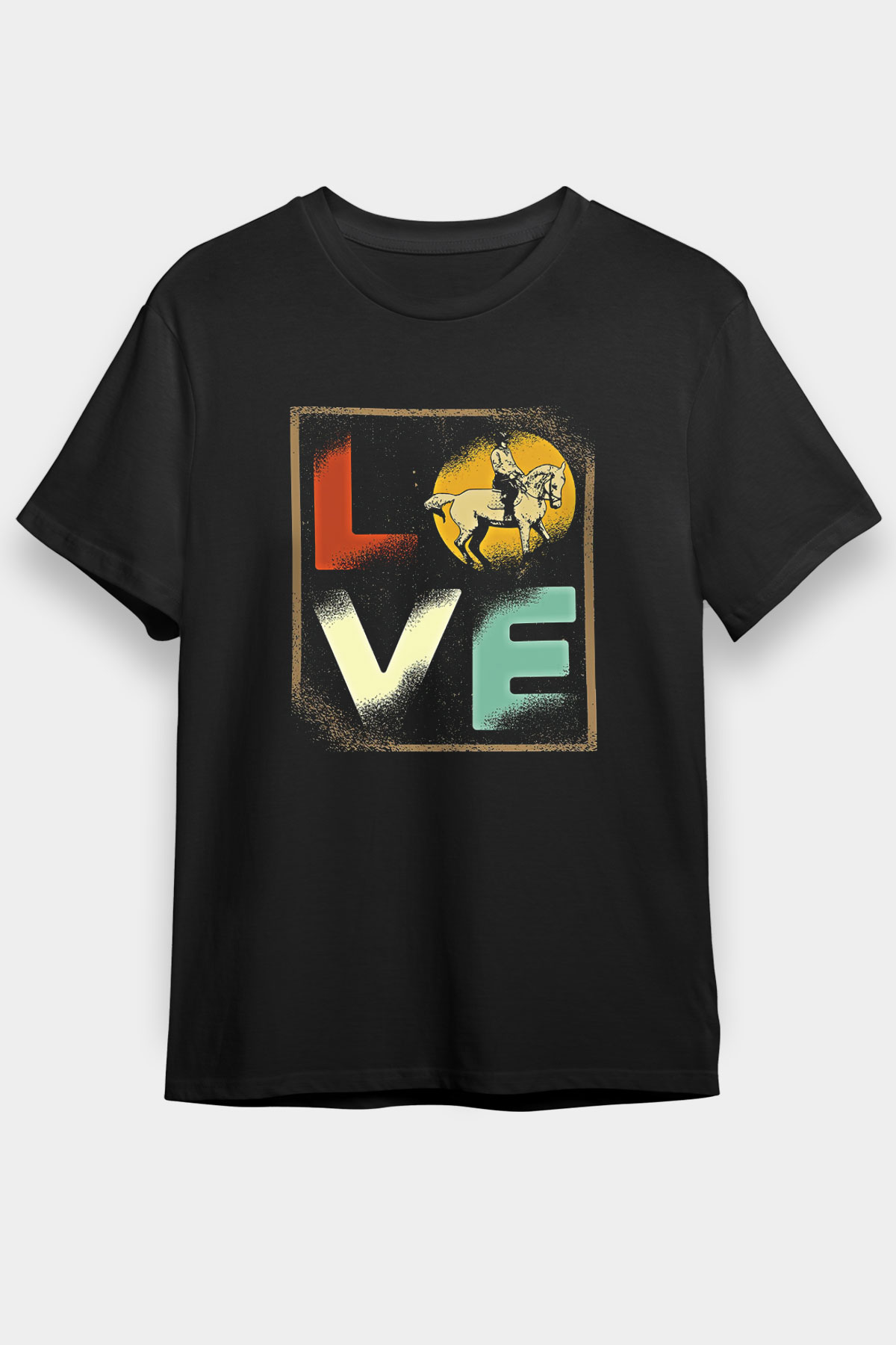 Binicilik - Riding Baskılı Unisex Siyah Tişört - Tshirt