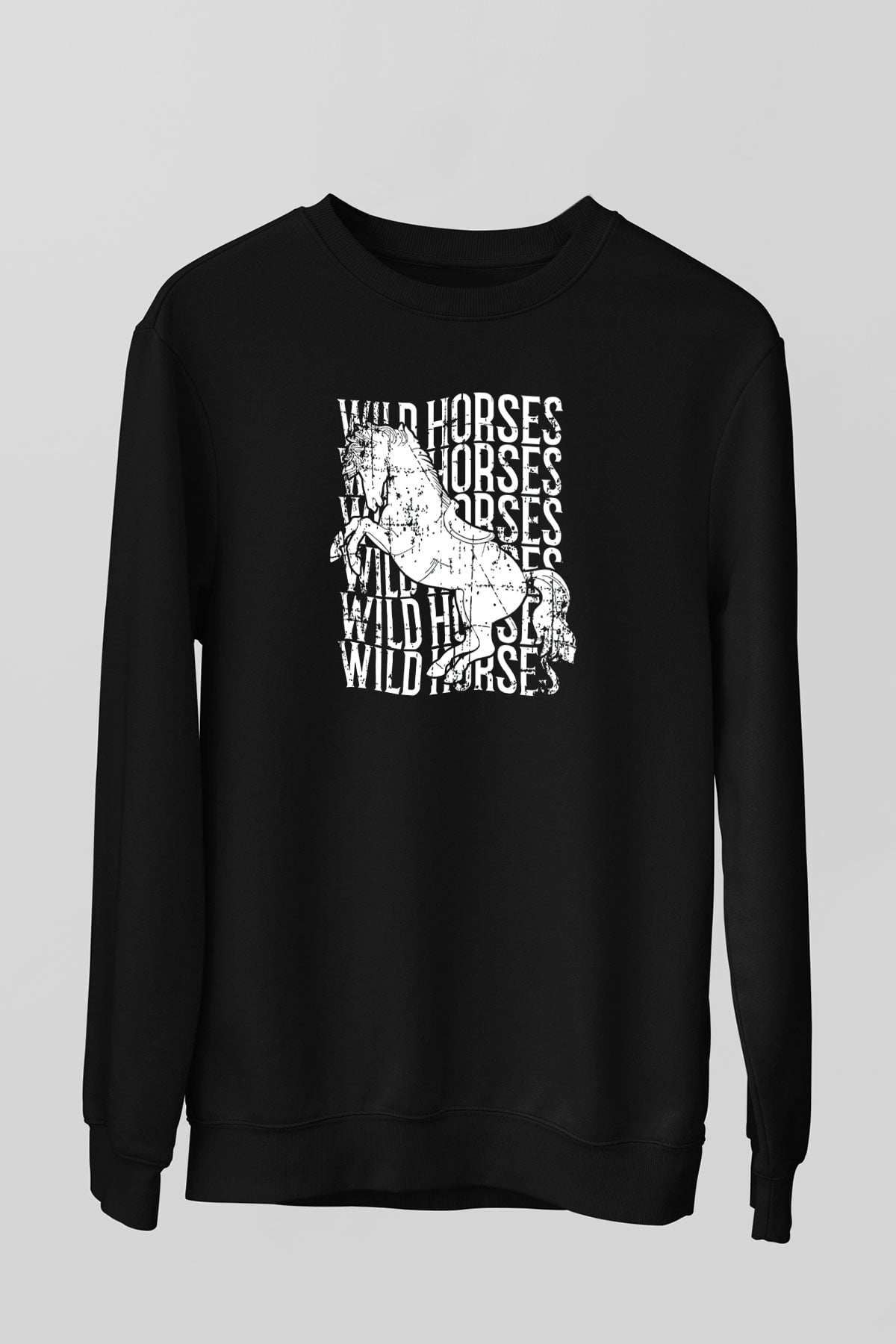 Binicilik - Riding Baskılı Unisex Siyah Sweatshirt