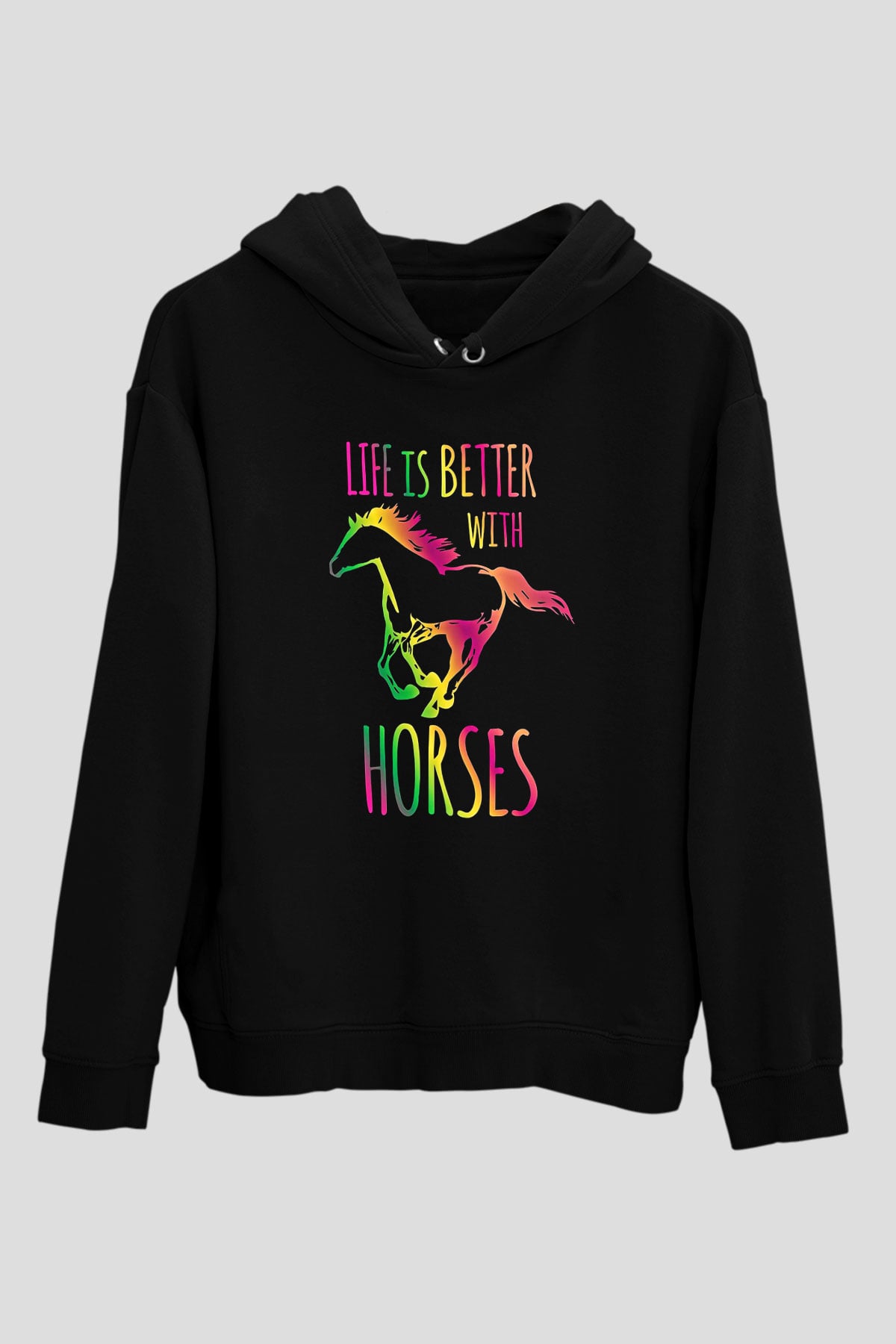 Binicilik - Riding Baskılı Unisex Siyah Hoodie