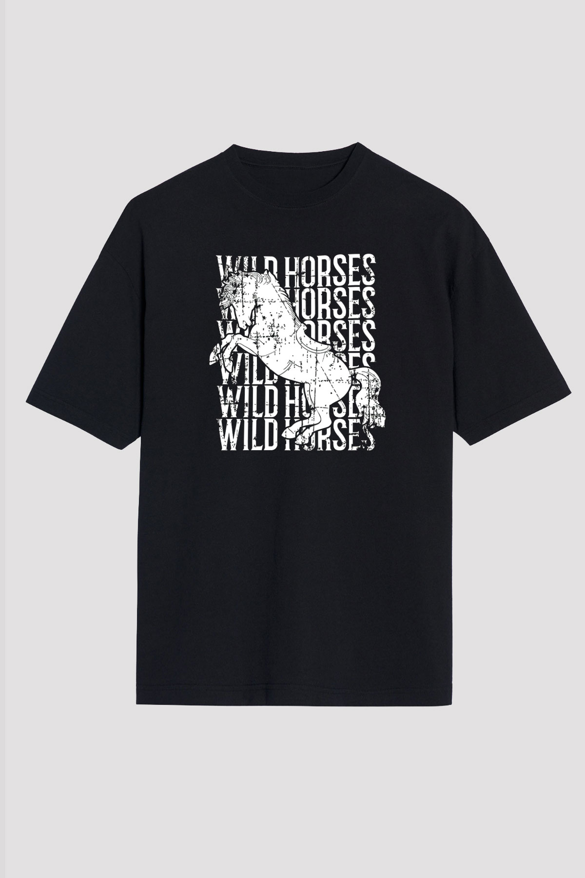 Binicilik - Riding Baskılı Unisex Siyah Oversize Tişört