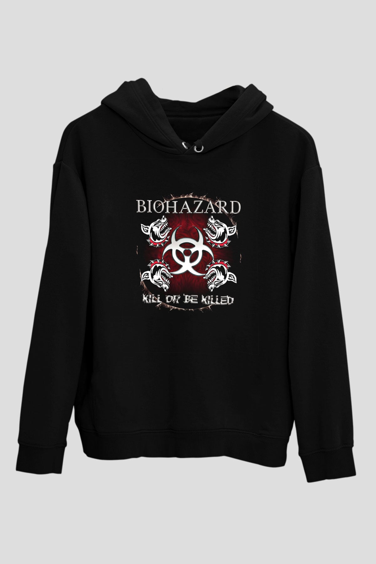 Biohazard Baskılı Unisex Siyah Hoodie