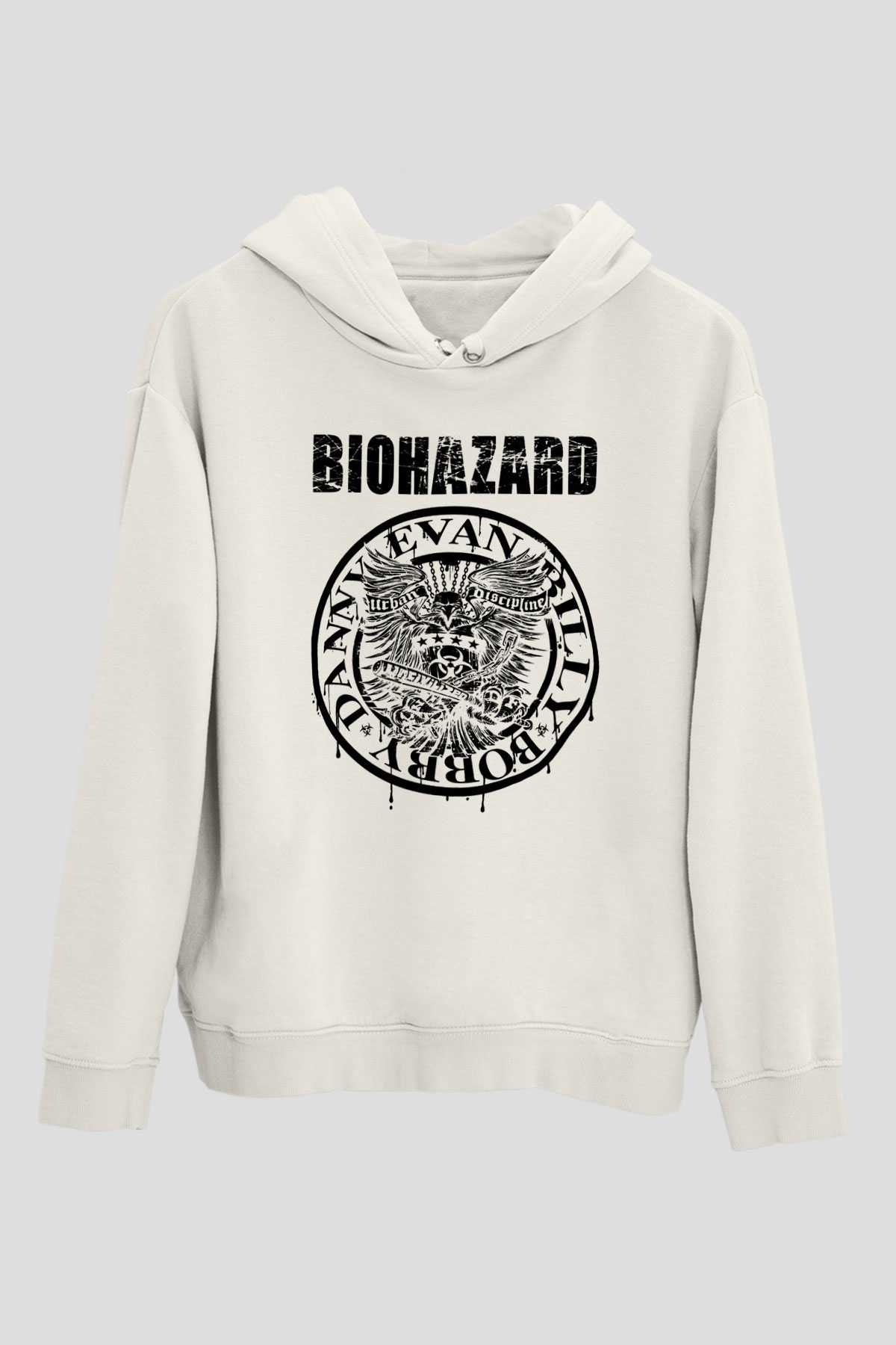 Biohazard Beyaz Unisex Kapşonlu Sweatshirt