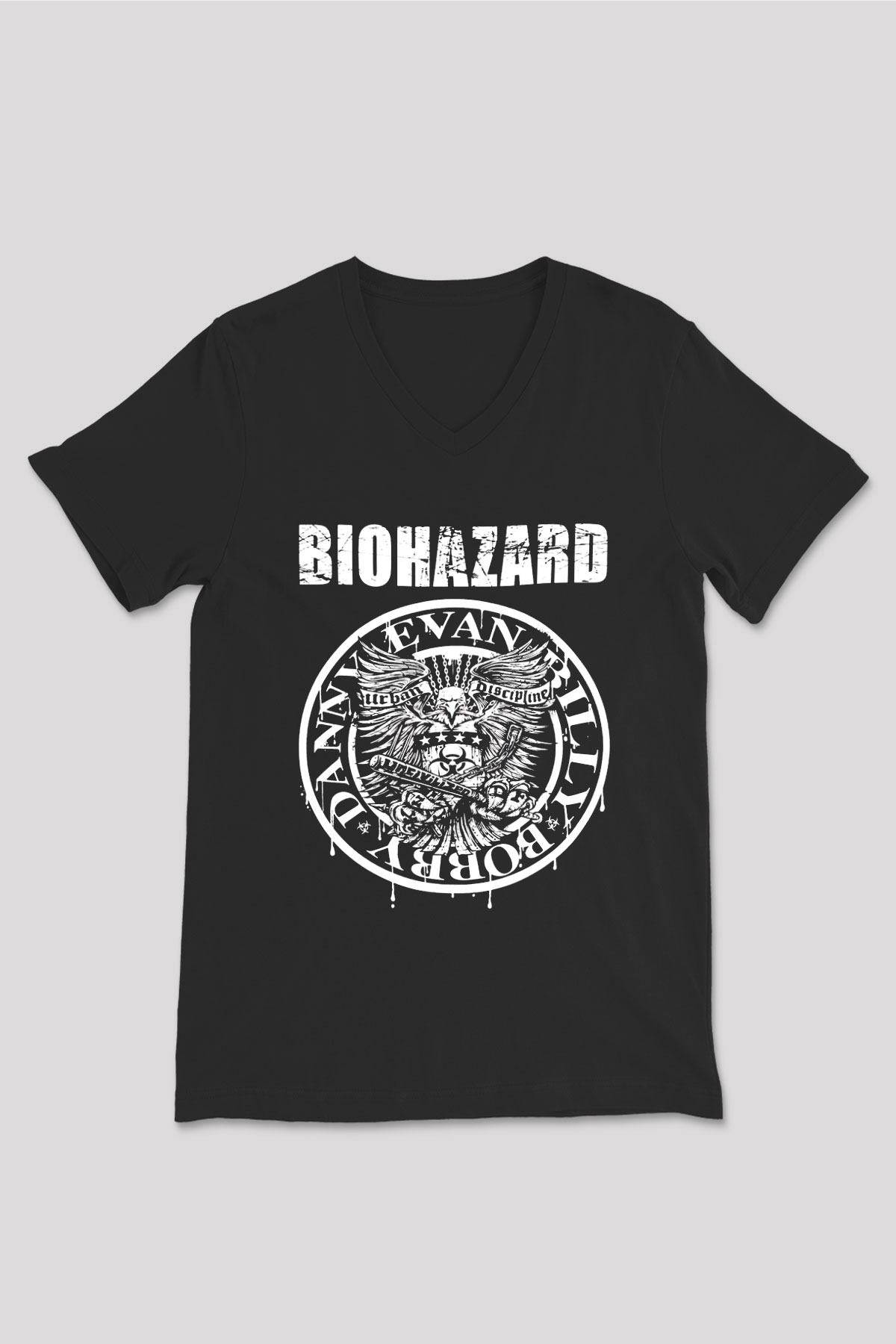 Biohazard Siyah Unisex V Yaka Tişört T-Shirt