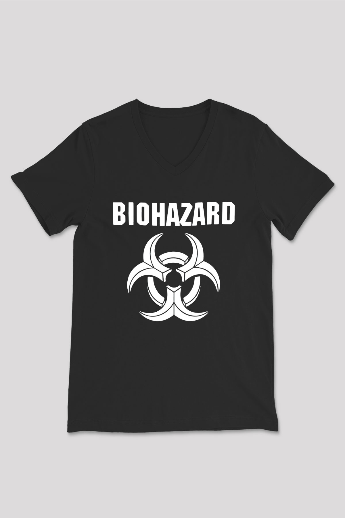 Biohazard Siyah Unisex V Yaka Tişört T-Shirt