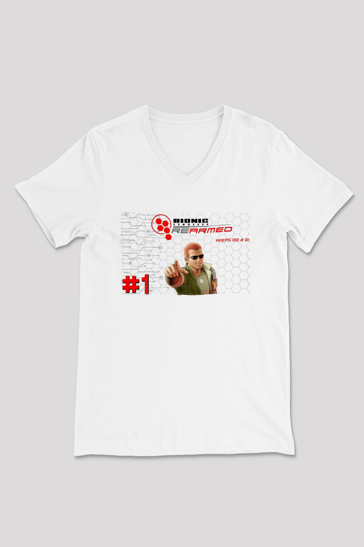 Bionic Commando Beyaz Unisex V Yaka Tişört