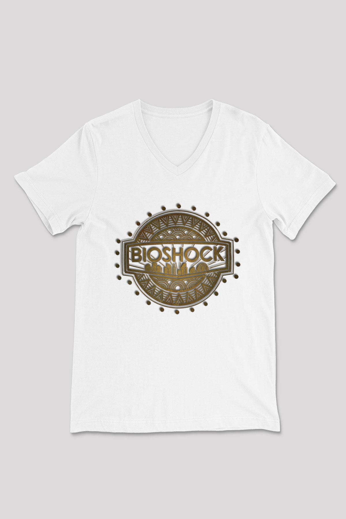 BioShock Beyaz Unisex V Yaka Tişört T-Shirt