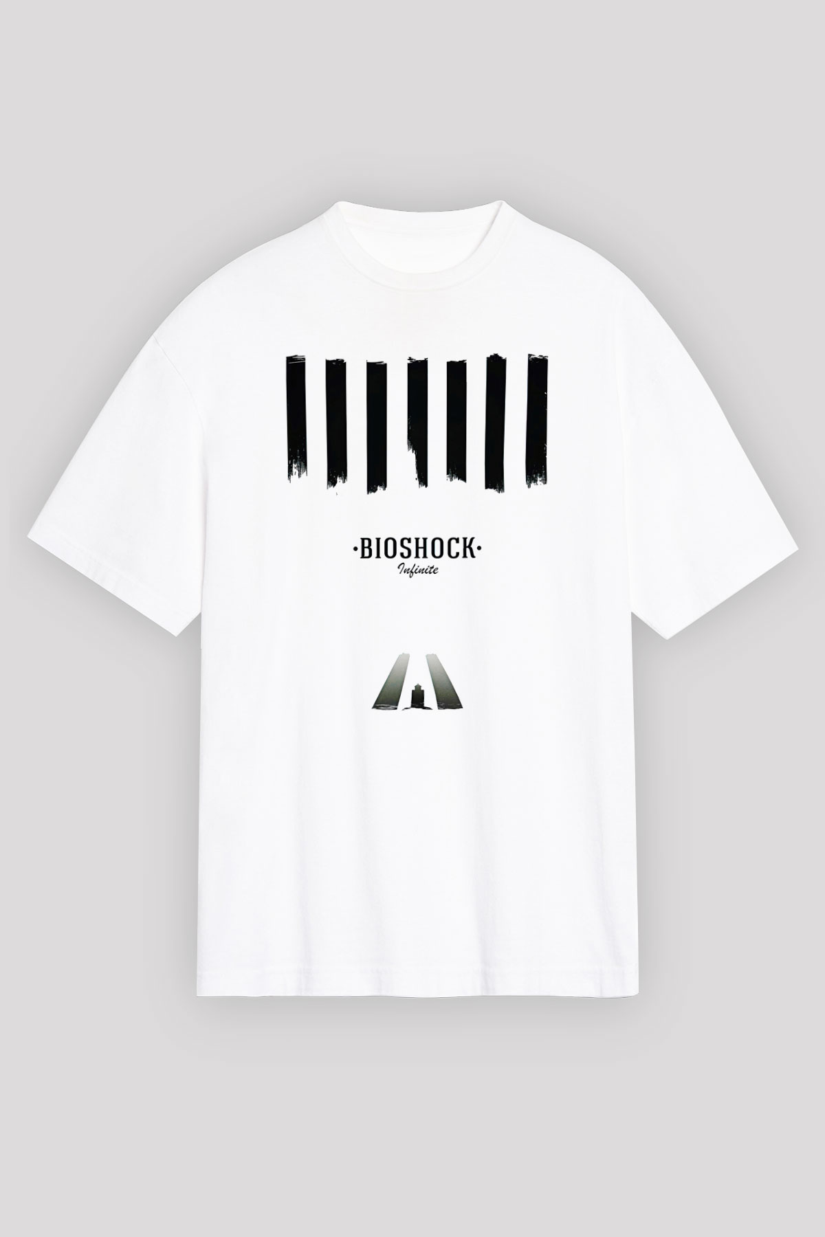 Bioshock James Baskılı Beyaz Unisex Oversize Tişört - Tshirt