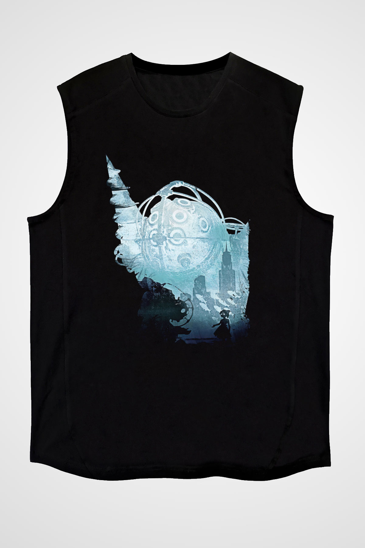 Bioshock James Baskılı Unisex Siyah Kolsuz Tişört - Tshirt